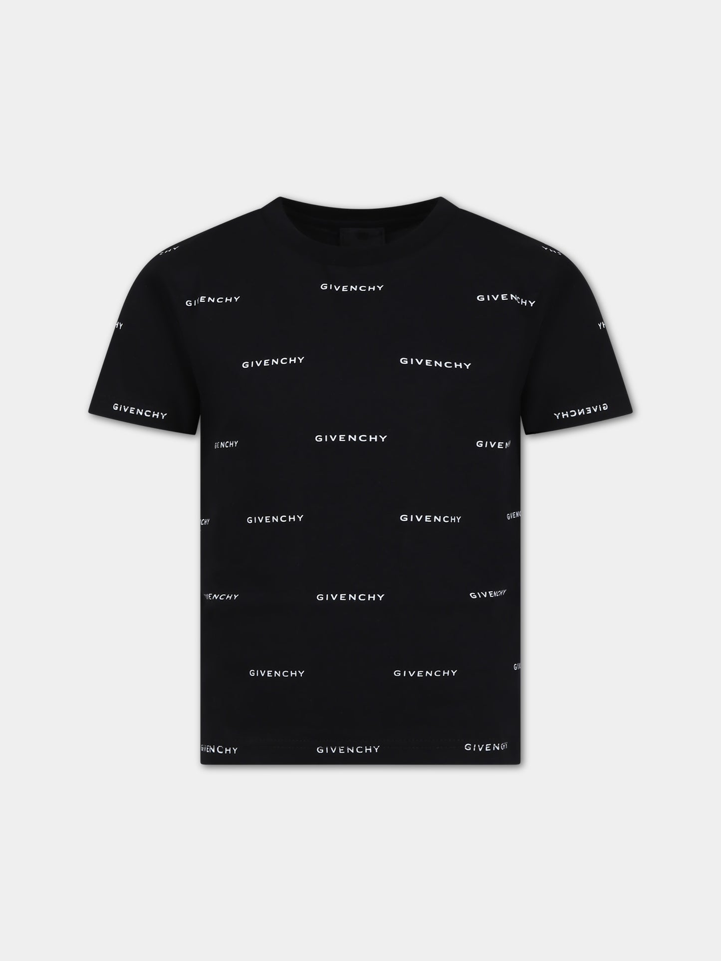 T-shirt nera per bambino con logo all-over,Givenchy Kids,H30168 M41