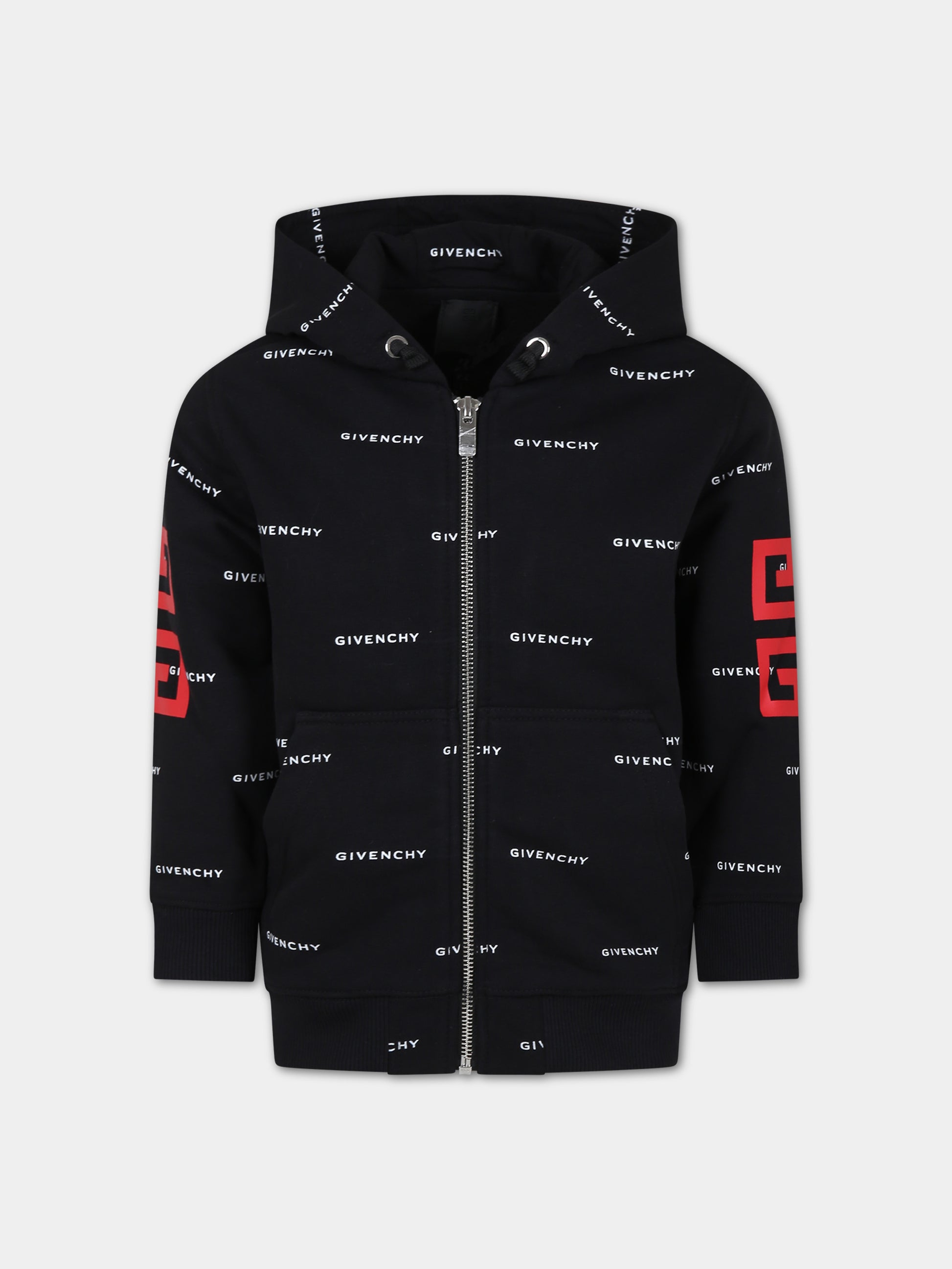 Felpa con cappuccio nera per bambino con logo,Givenchy Kids,H30109 M41