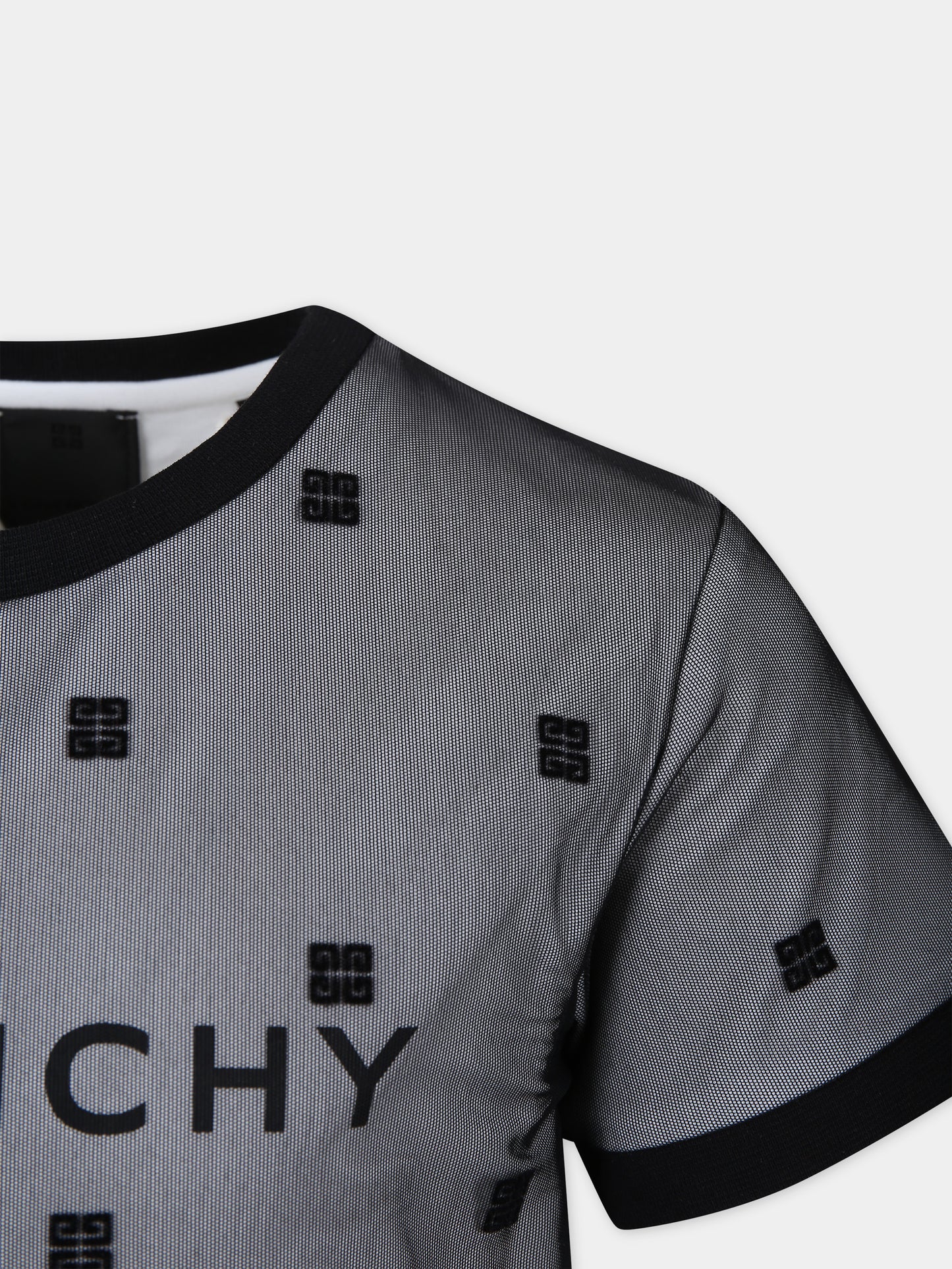 T-shirt nera per bambina con motivo 4G all-over,Givenchy Kids,H30085 09B