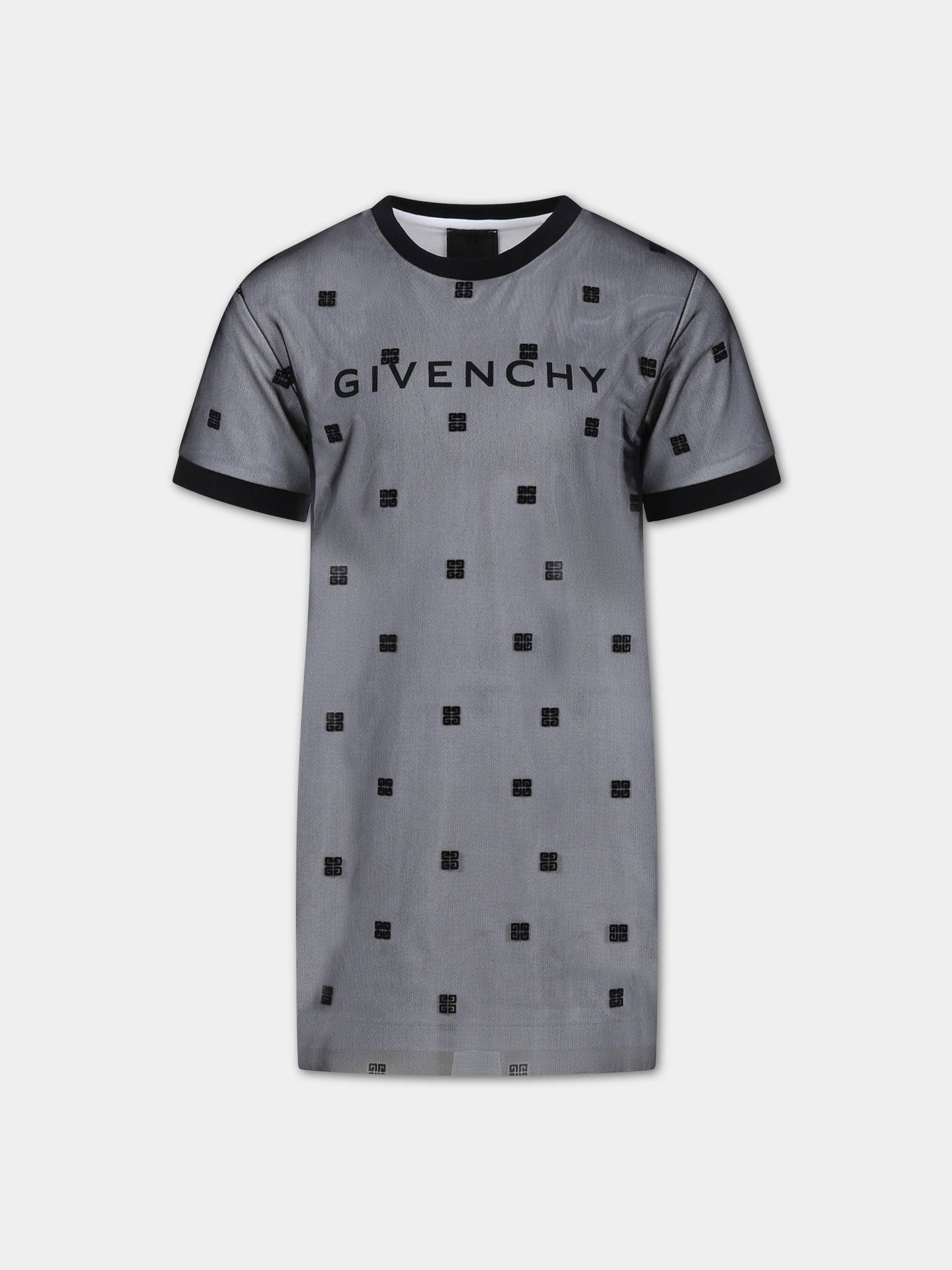 Vestito nero per bambina con logo all-over,Givenchy Kids,H30048 09B