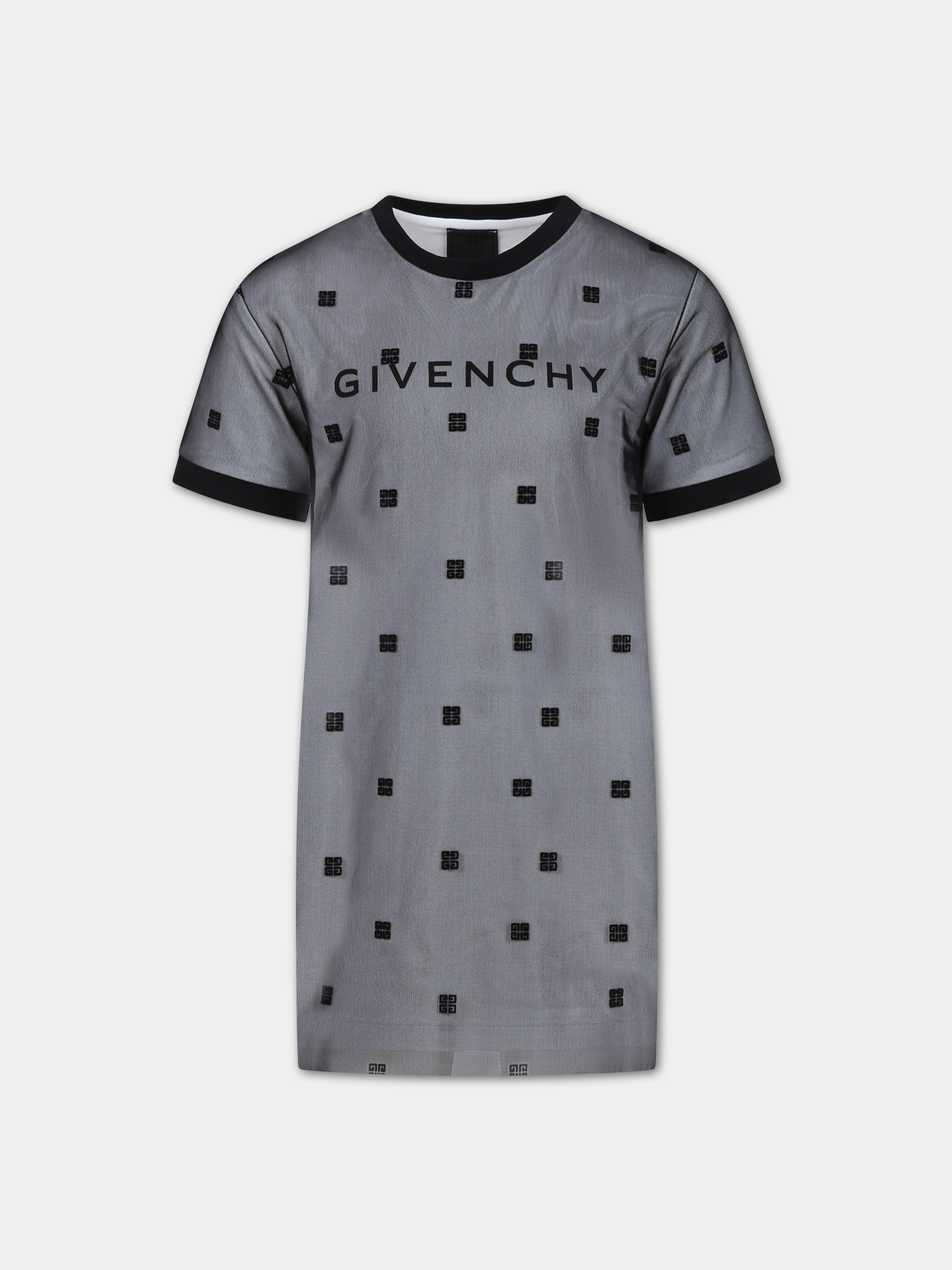 Vestito nero per bambina con logo all-over,Givenchy Kids,H30048 09B