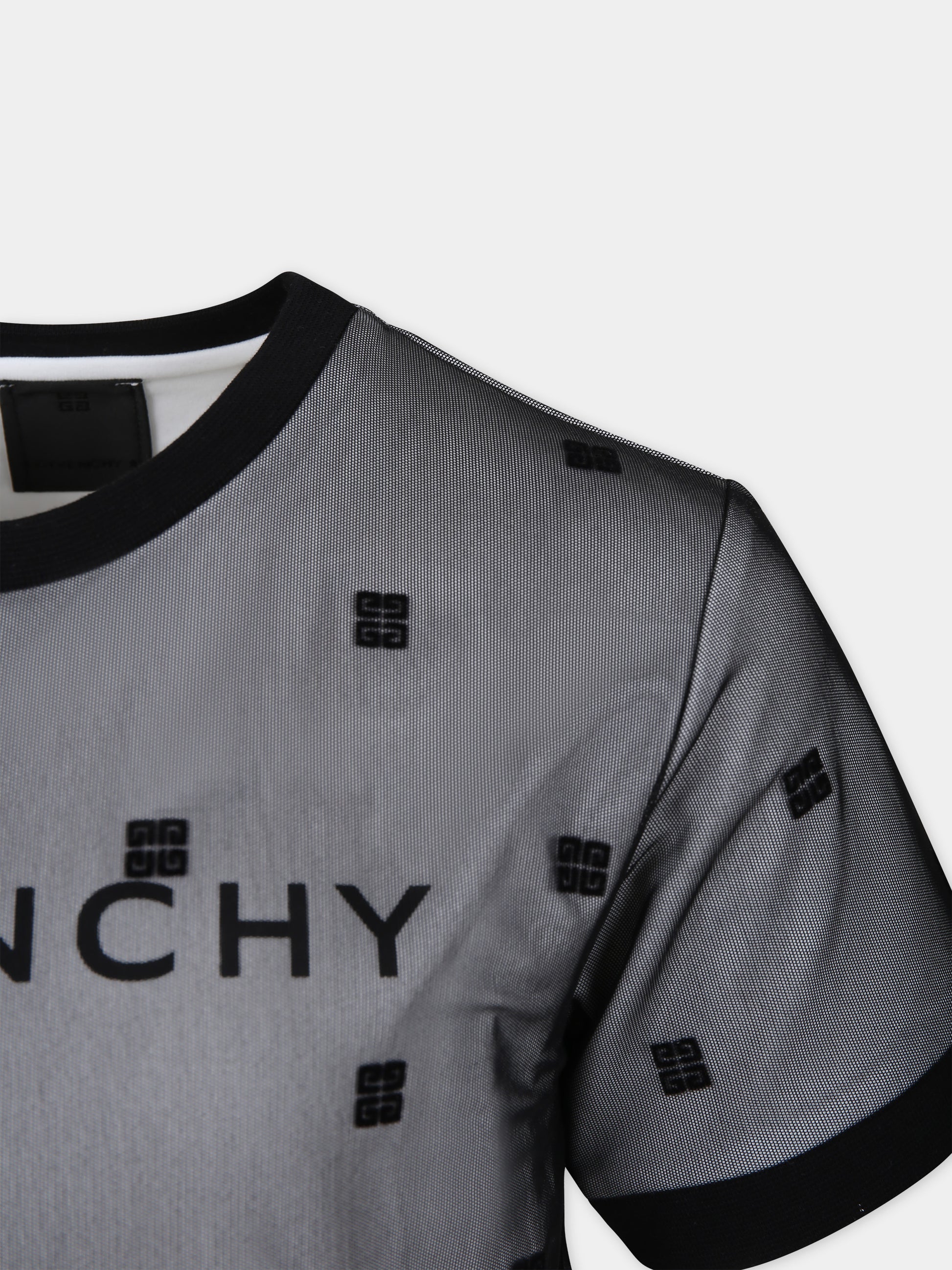 Vestito nero per bambina con logo all-over,Givenchy Kids,H30048 09B