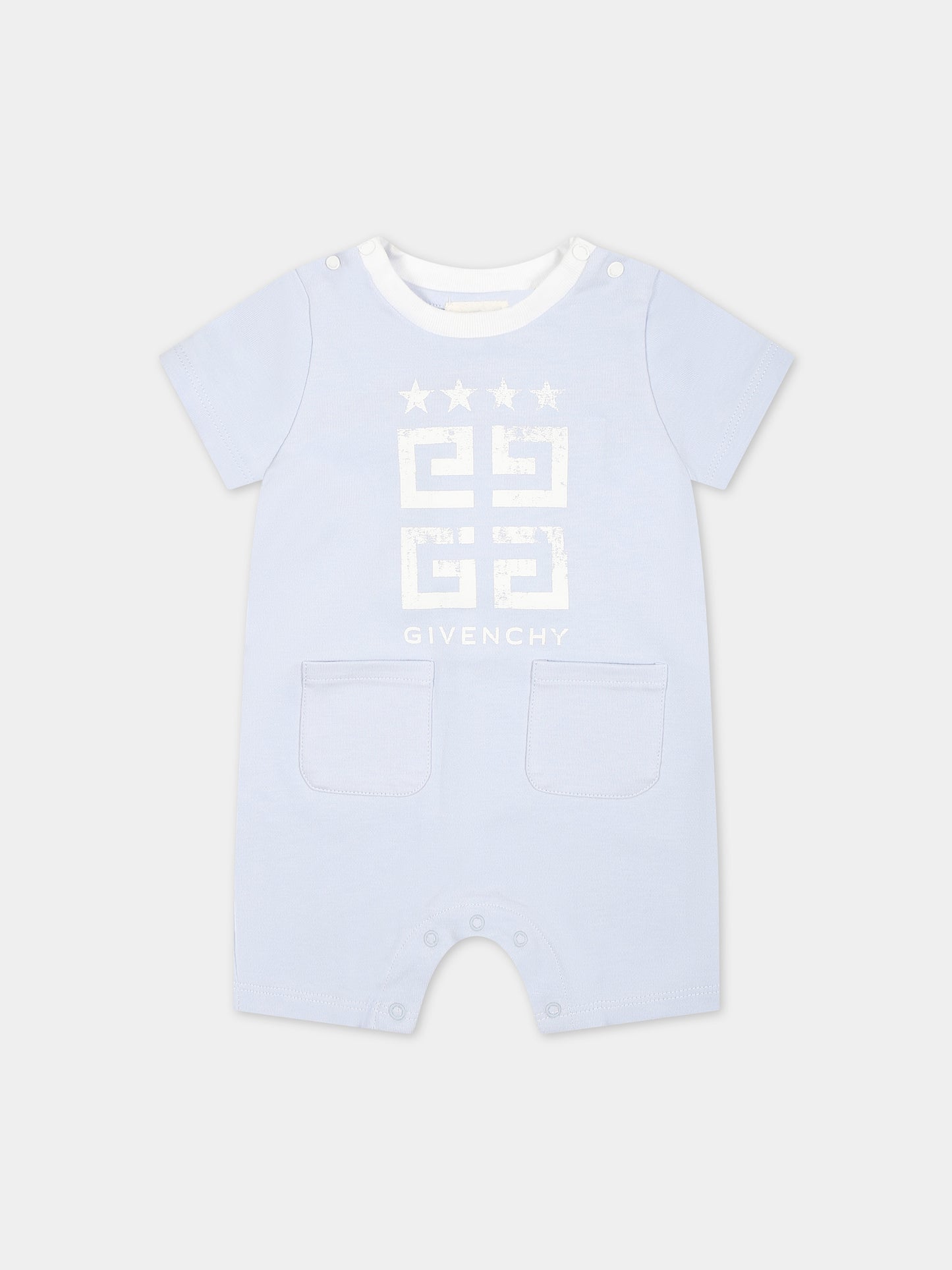 Pagliaccetto celeste per neonato con logo,Givenchy Kids,H30227 771
