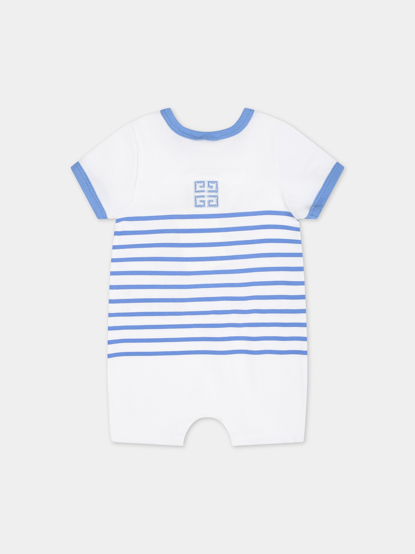 Pagliaccetto celeste per neonato con righe e logo,Givenchy Kids,H30235 824