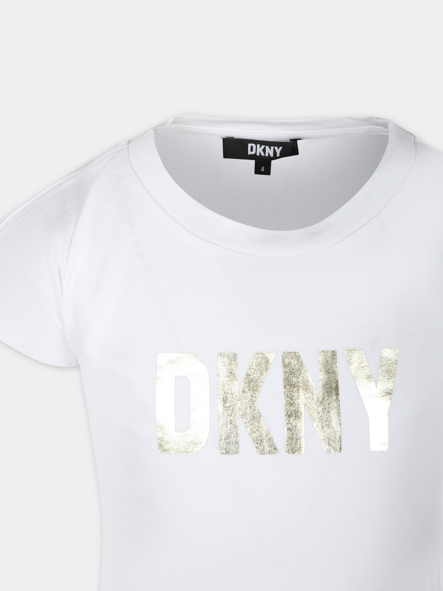 T-shirt bianca per bambina con logo,Dkny,D60088 10P