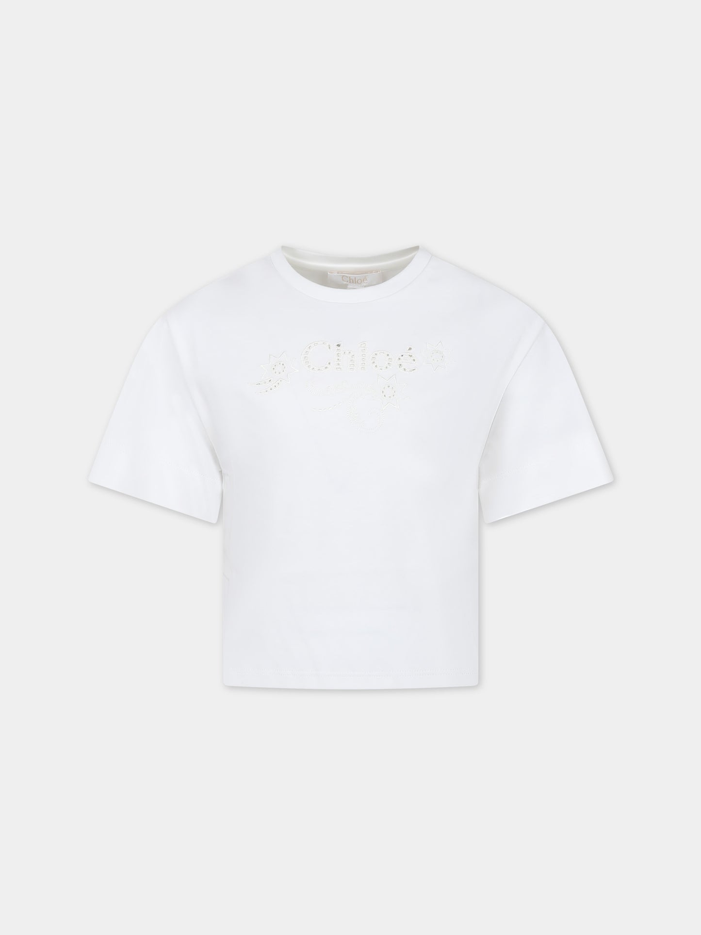 T-shirt bianca per bambina con logo,Chloé Kids,C20109 117