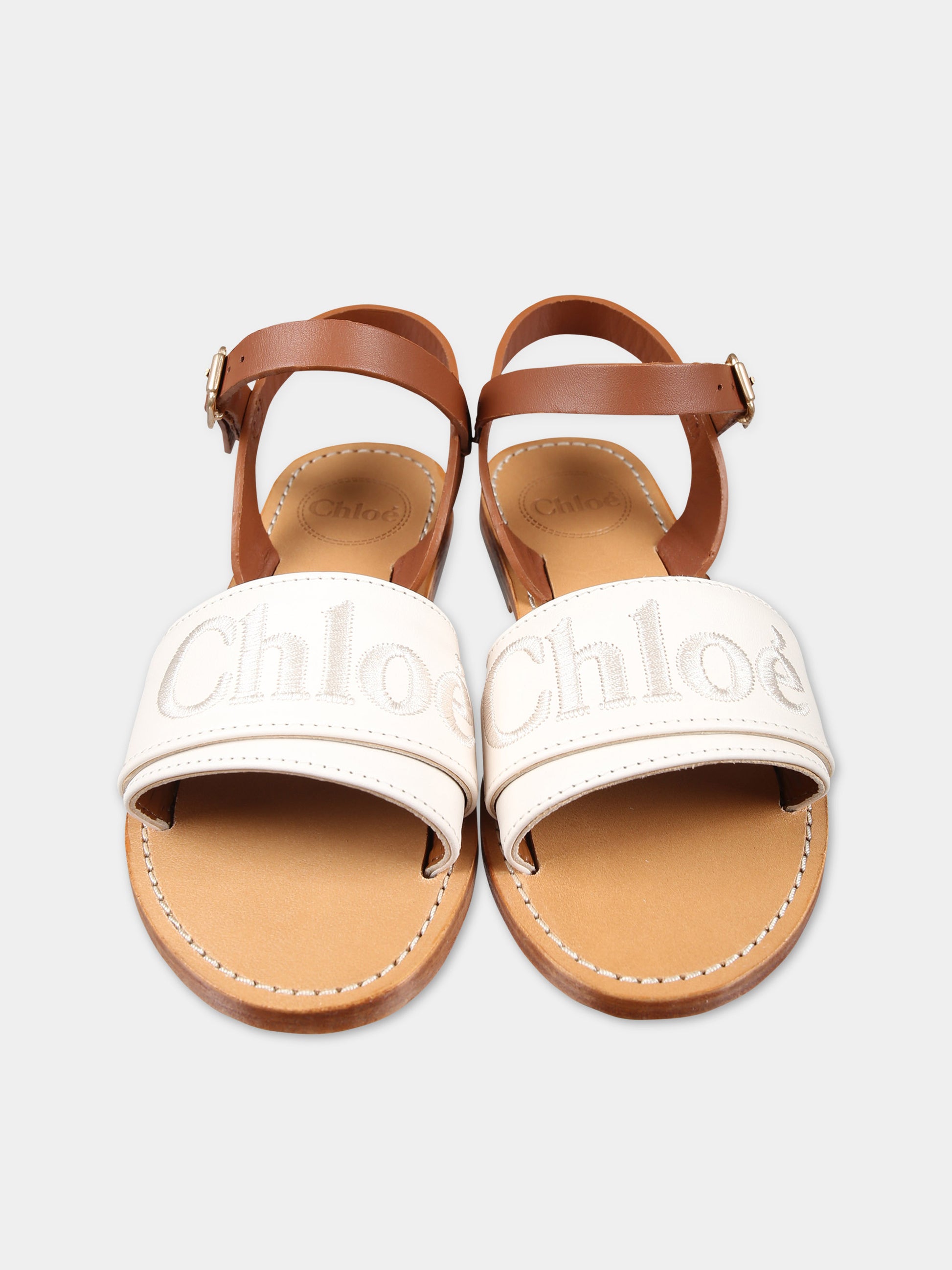 Sandali avorio per bambina con logo,Chloé Kids,C20135 148