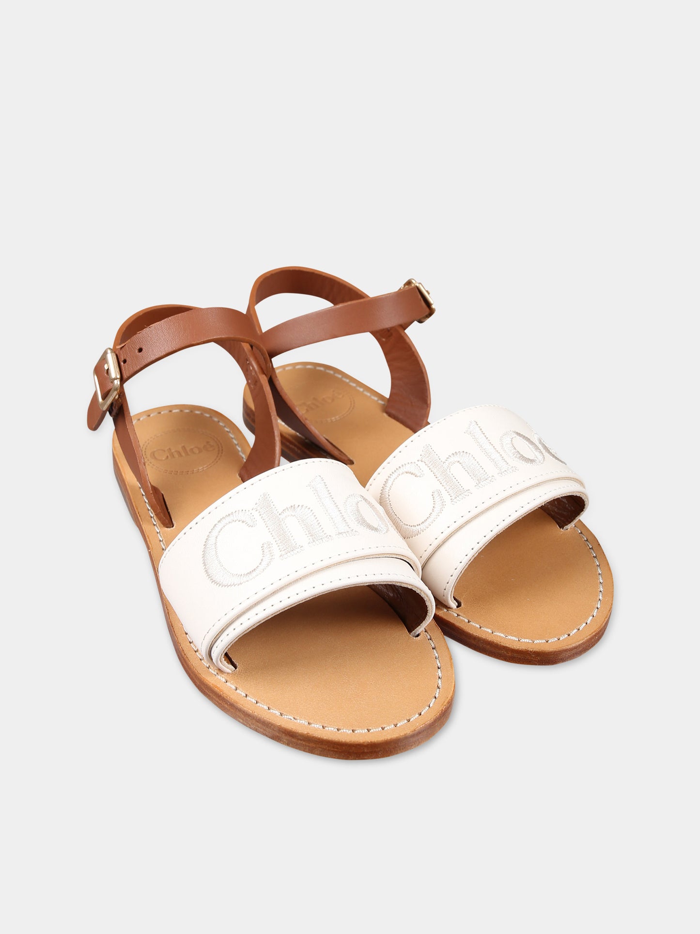 Sandali avorio per bambina con logo,Chloé Kids,C20135 148