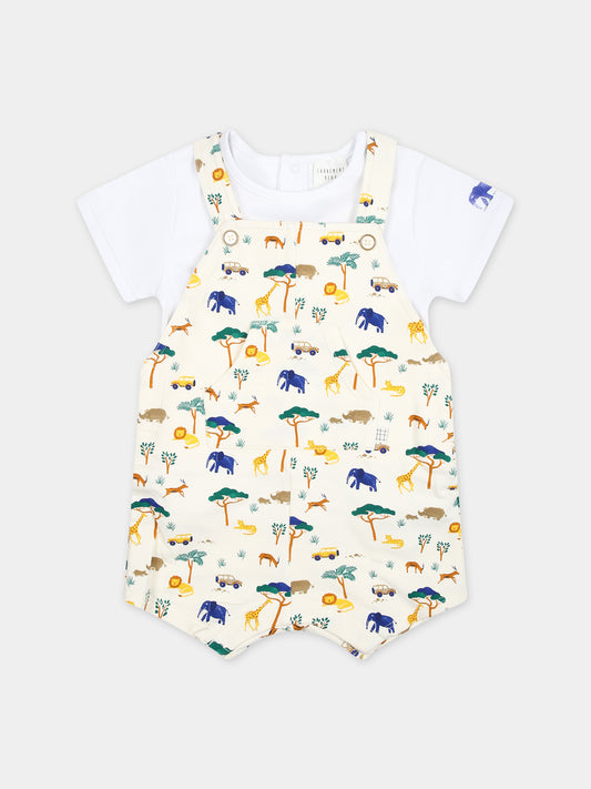 Salopette avorio per neonato con fantasia safari all-over,Carrement Beau,Y30138 N01