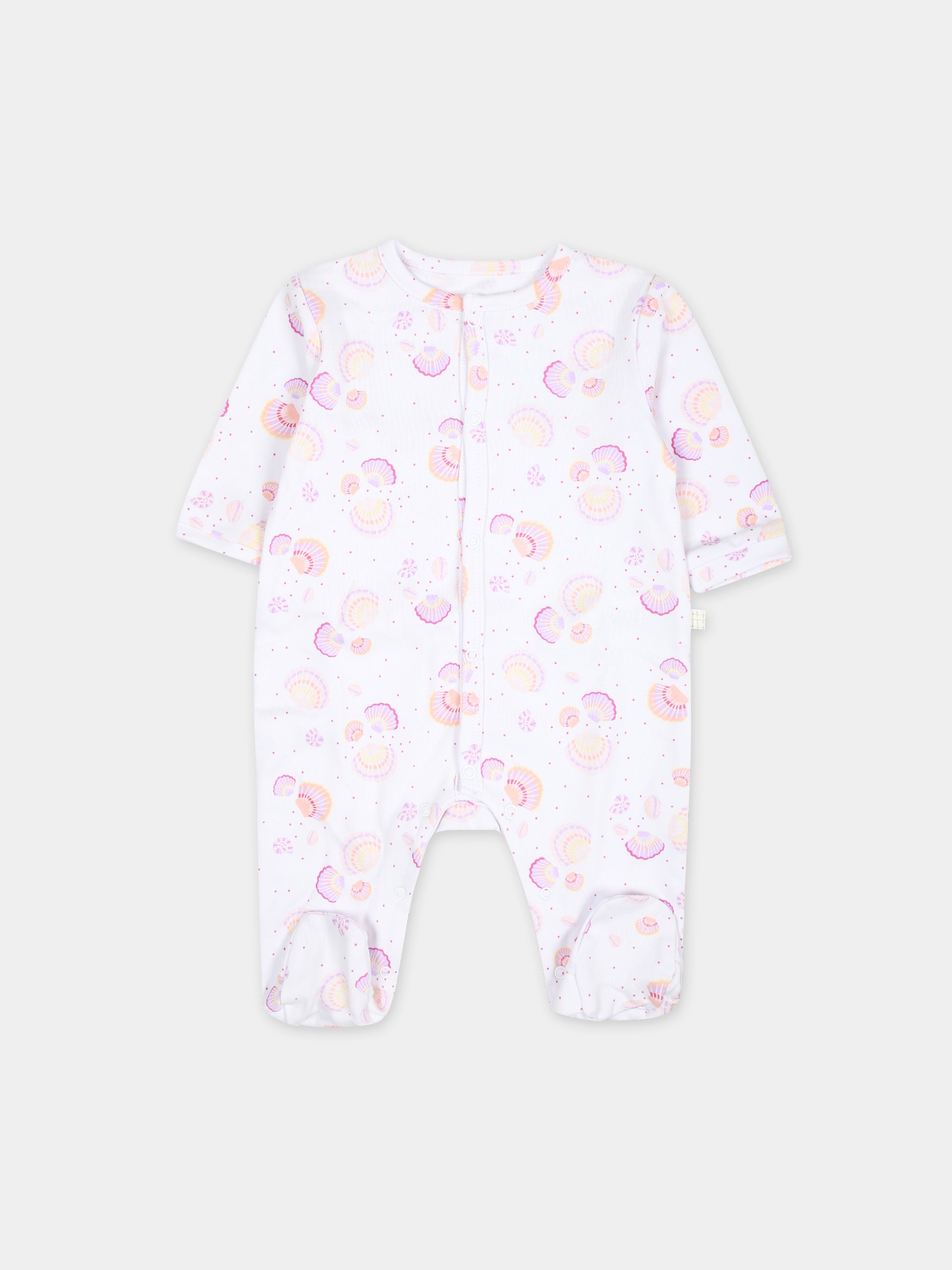 Tutina bianca per neonata con conchiglie multicolor all-over,Carrement Beau,Y30031 10P