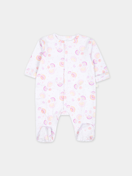 Tutina bianca per neonata con conchiglie multicolor all-over,Carrement Beau,Y30031 10P