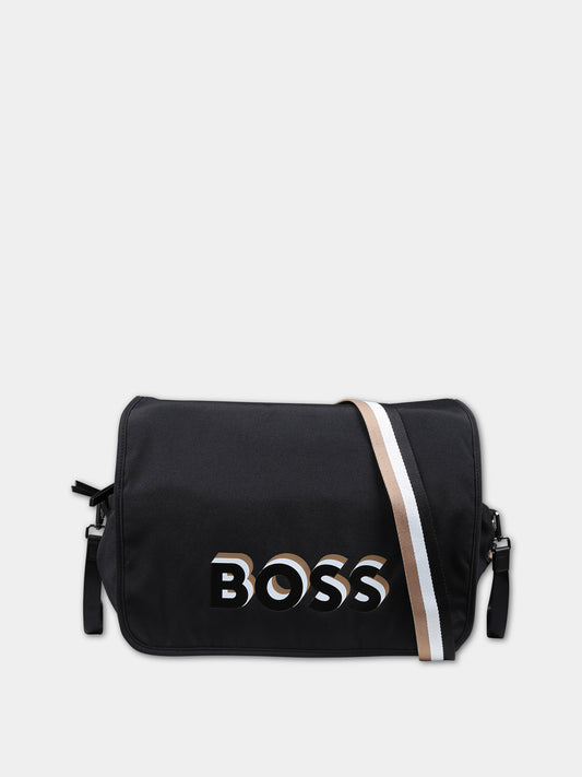 Borsa mamma nera per neonato con logo,Boss,J50940 09B