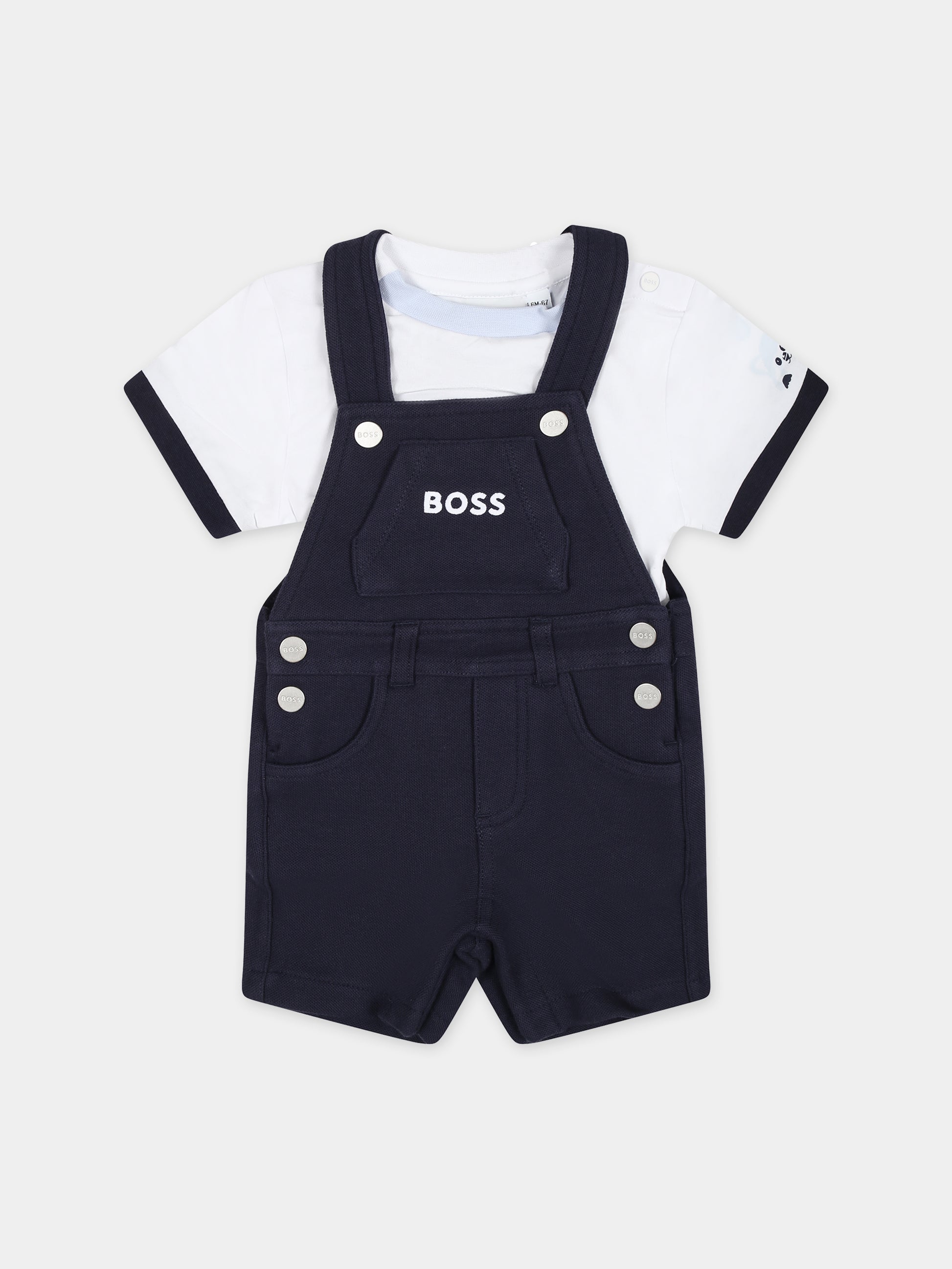 Salopette blu per neontato con logo,Boss,J50801 849
