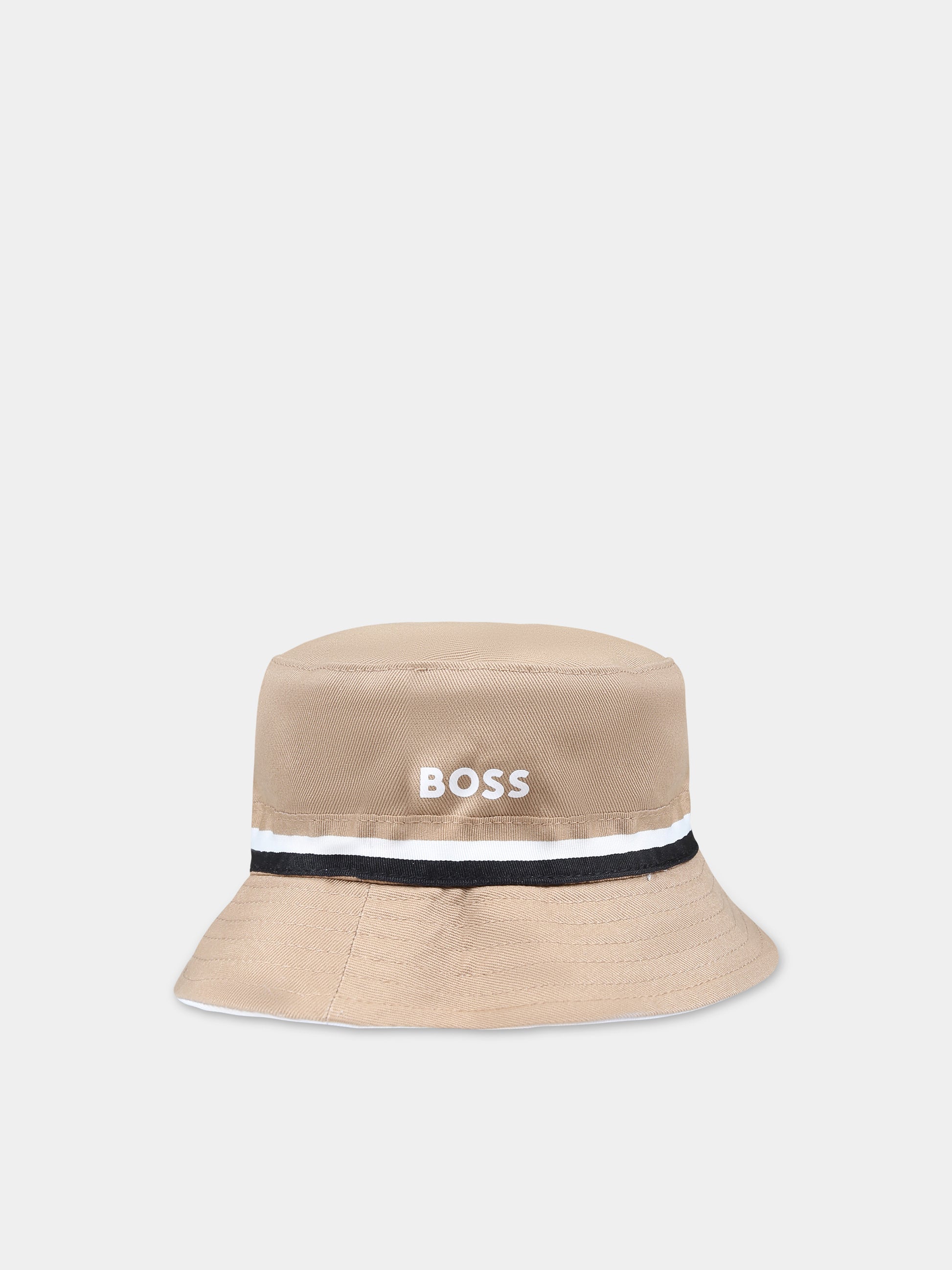 Cloche bianca reversibile per neonato con logo,Boss,J50980 269