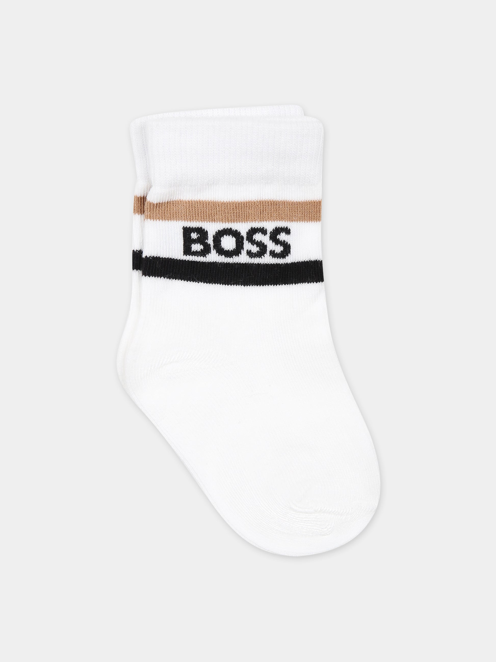 Set calzini bianchi per neonato con logo,Boss,J50982 10P