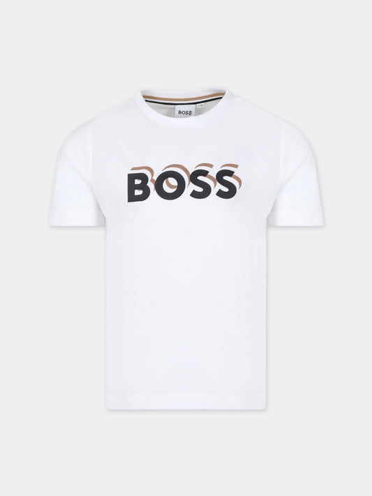 T-shirt bianca per bambino con logo,Boss,J50723 10P