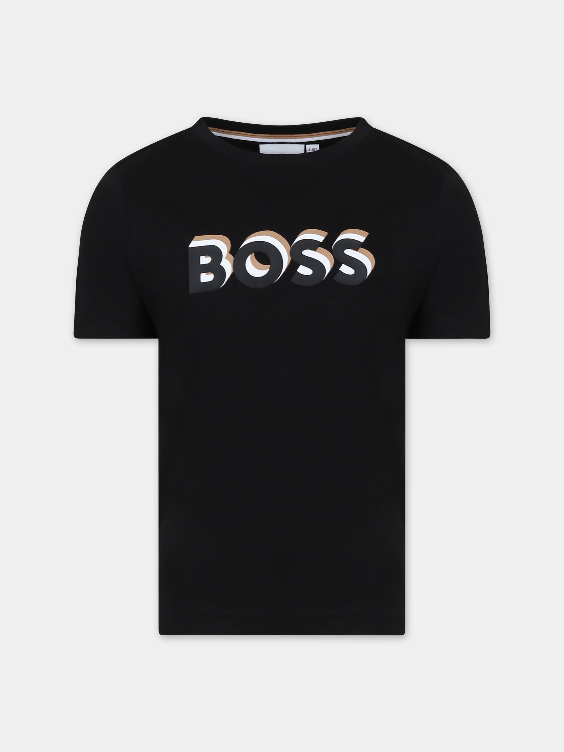 T-shirt nera per bambino con logo,Boss,J50723 09B