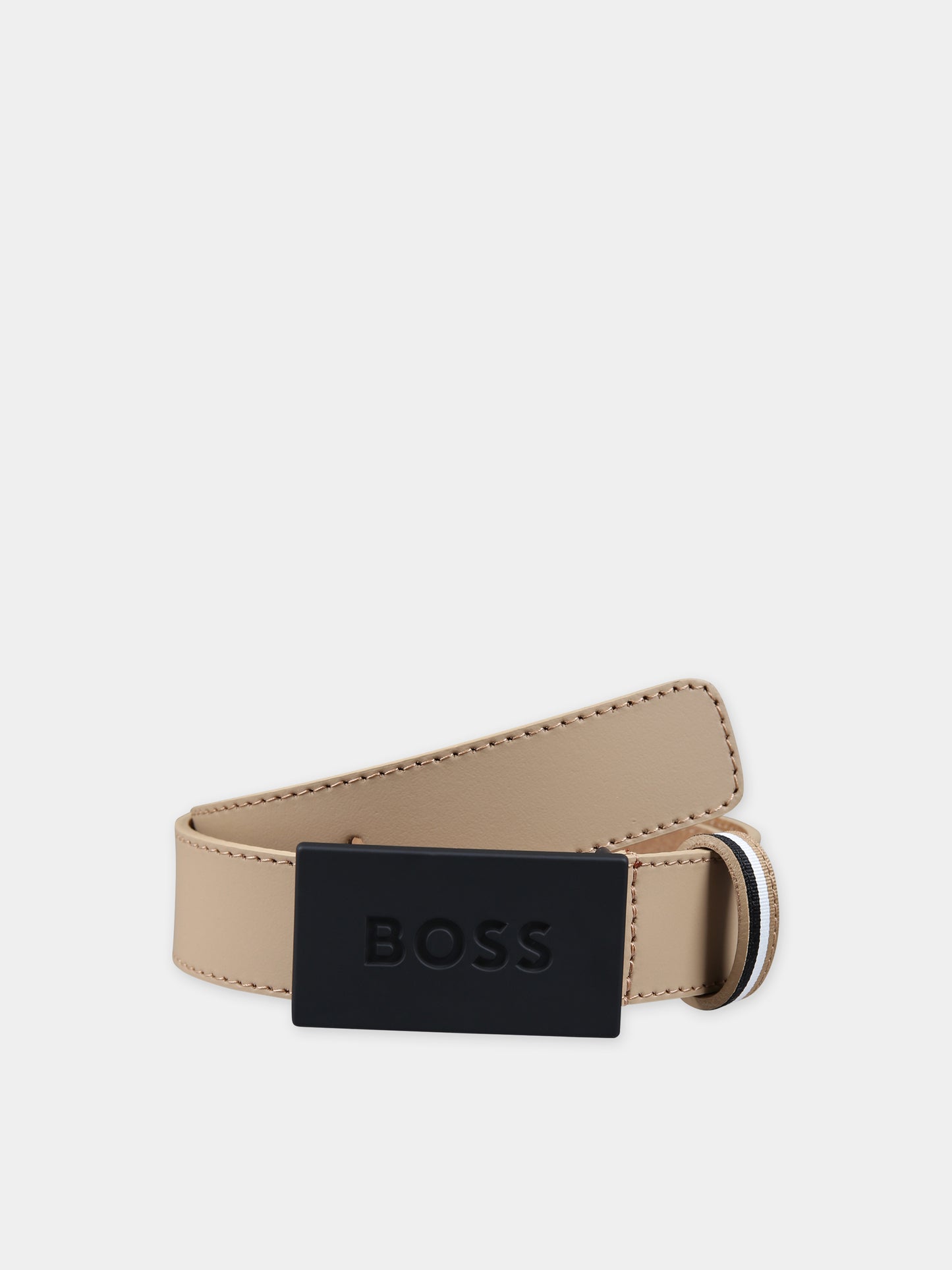 Beige belt for boy with logo