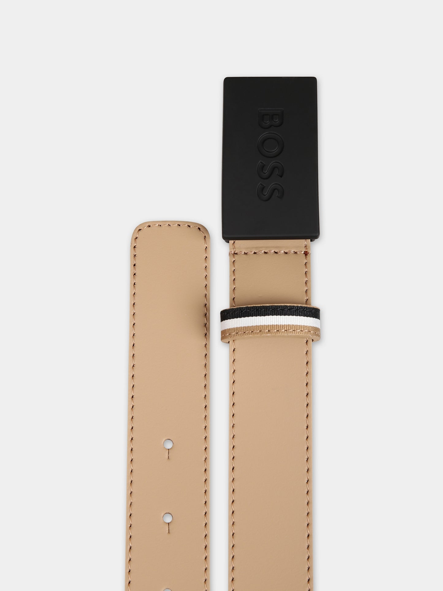 Beige belt for boy with logo