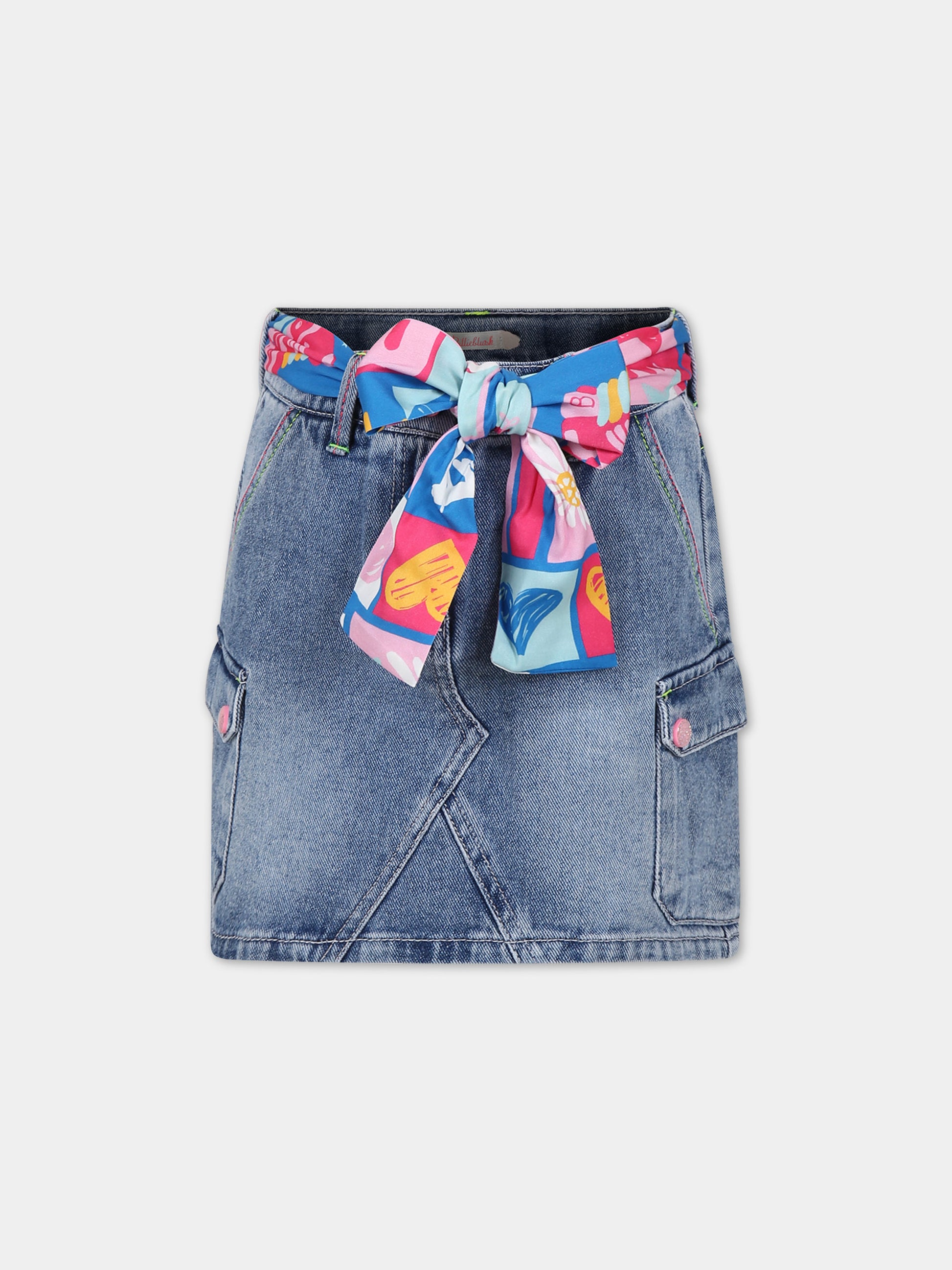 Gonna denim per bambina con cintura multicolor,Billieblush,U20137 Z13