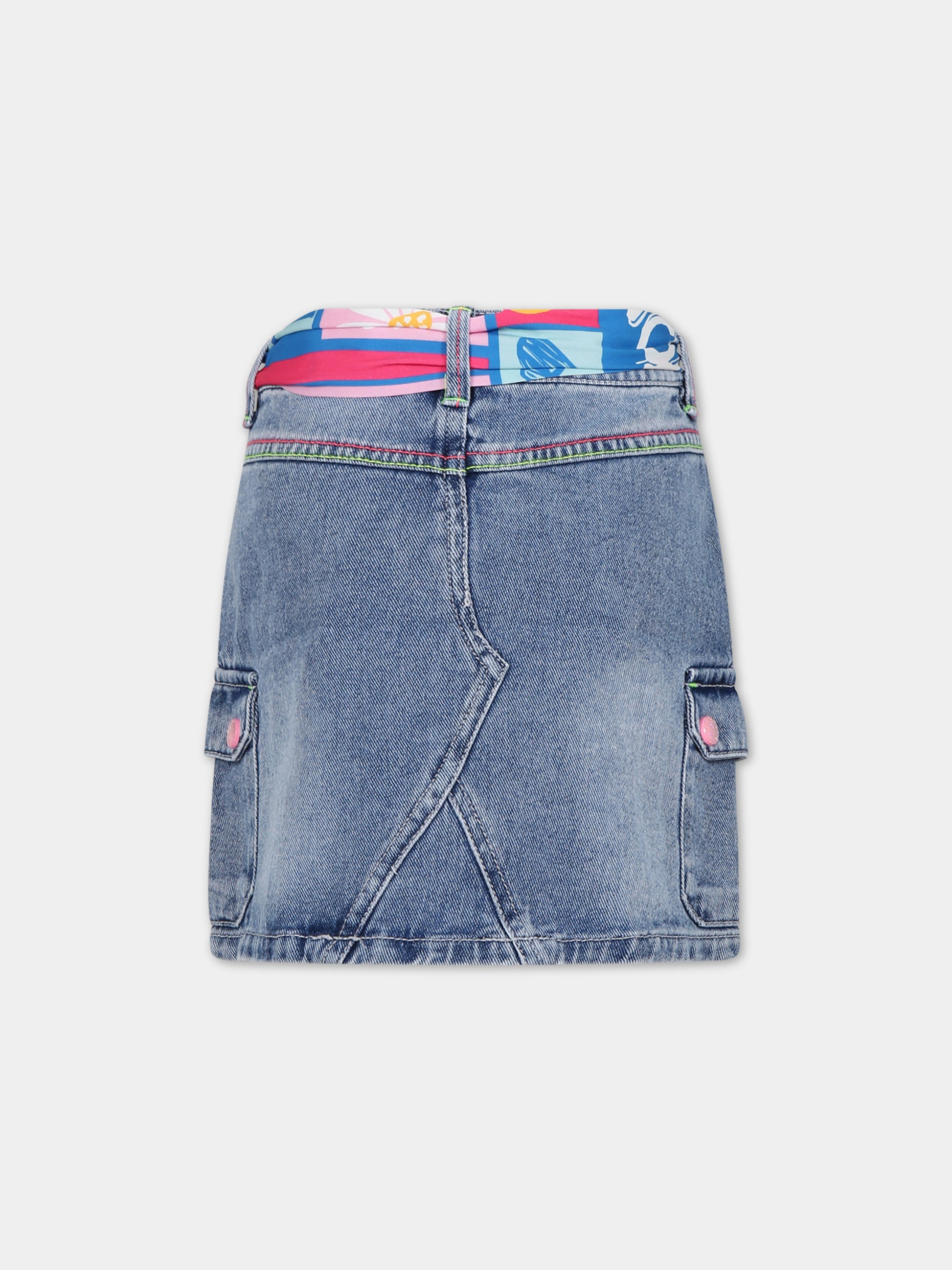 Gonna denim per bambina con cintura multicolor,Billieblush,U20137 Z13