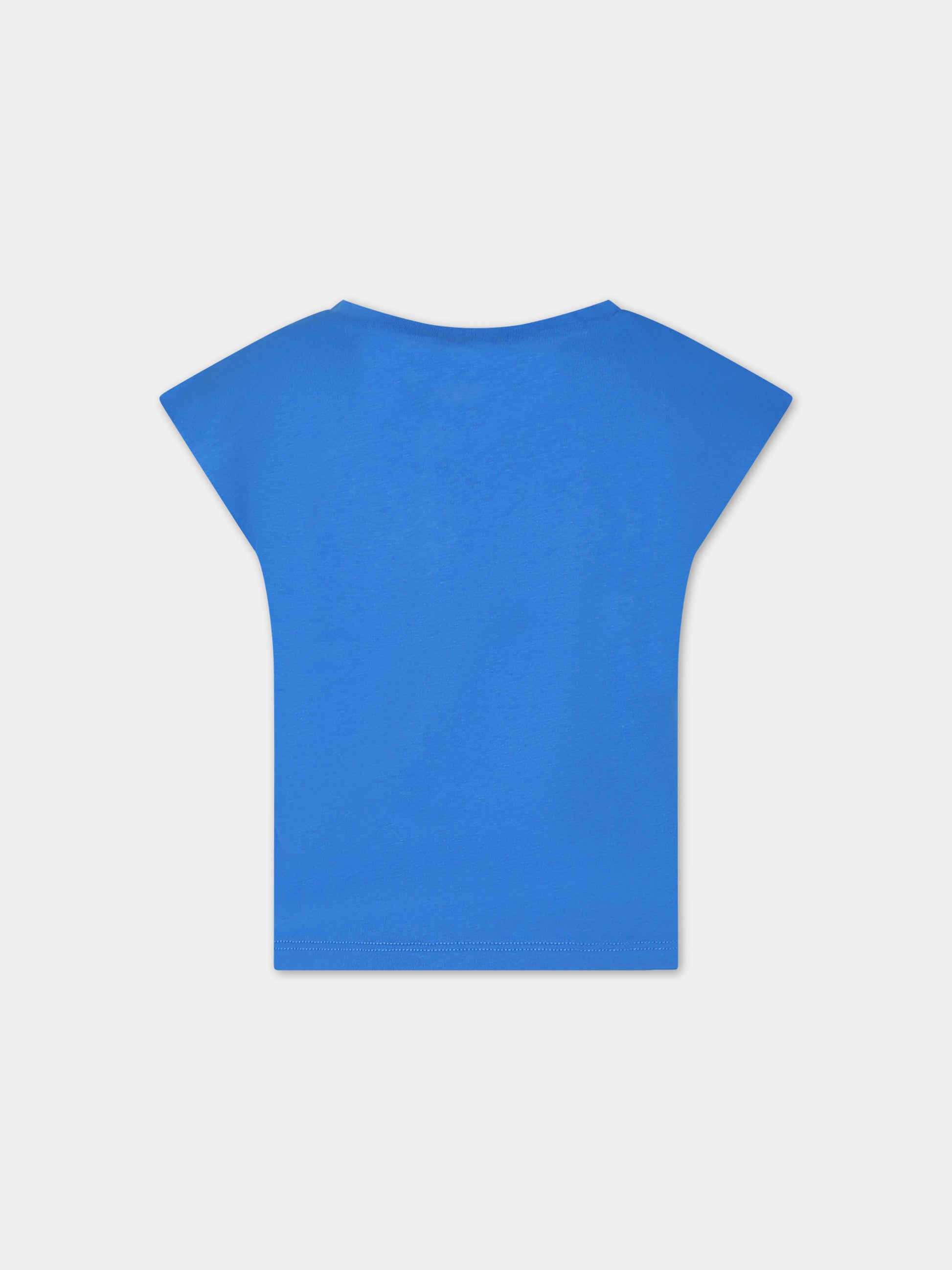 T-shirt azzurra con cuori multicolor e logo,Billieblush,U20087 81K