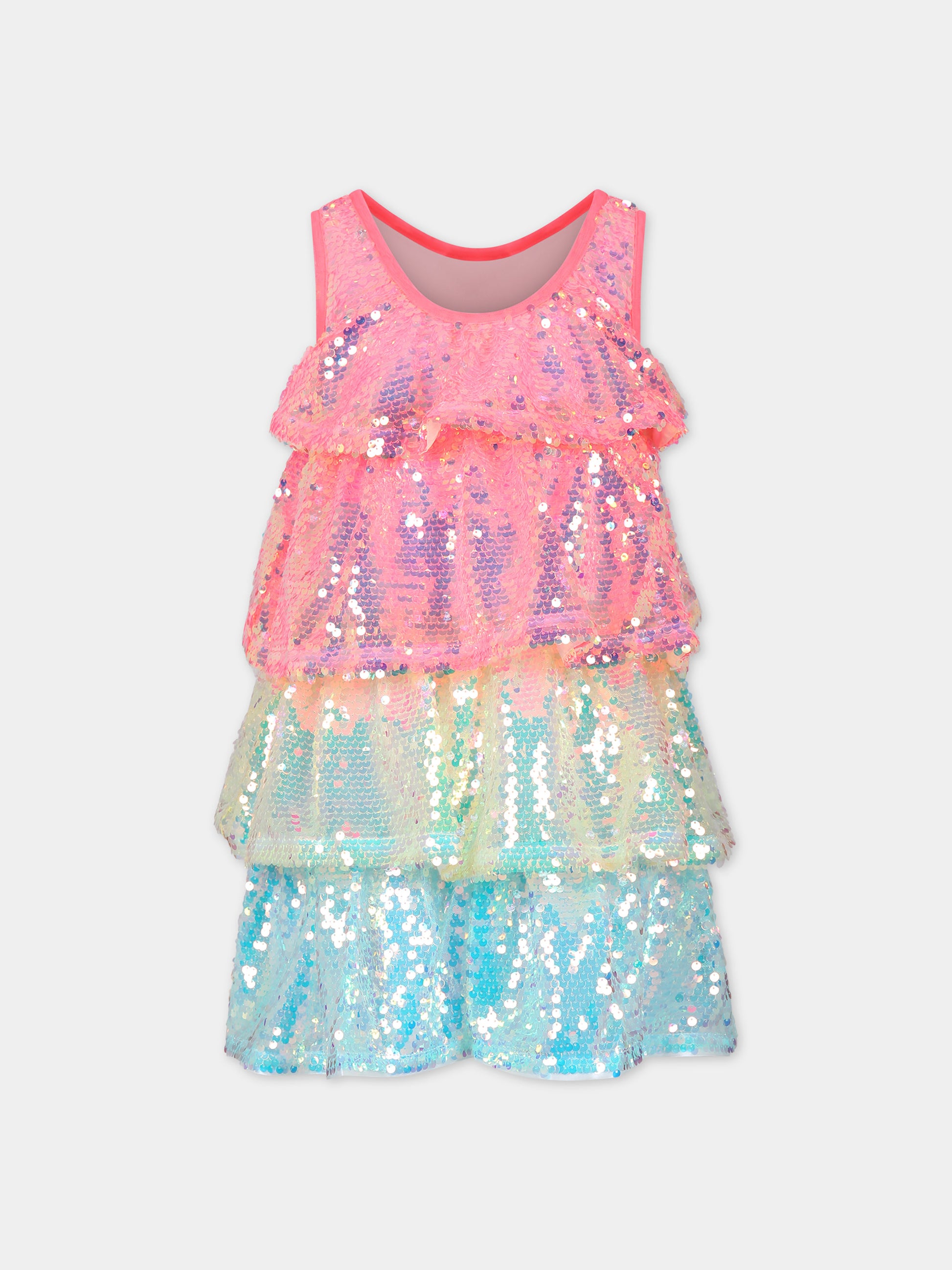 Vestito elegante multicolor per bambina con paiettes,Billieblush,U20365 Z41