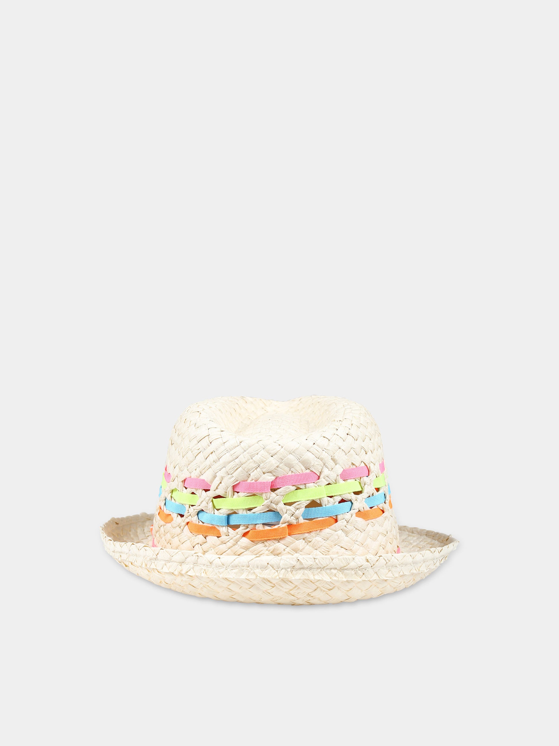 Cappello beige per bambina con nastri multicolor,Billieblush,U20340 Z41