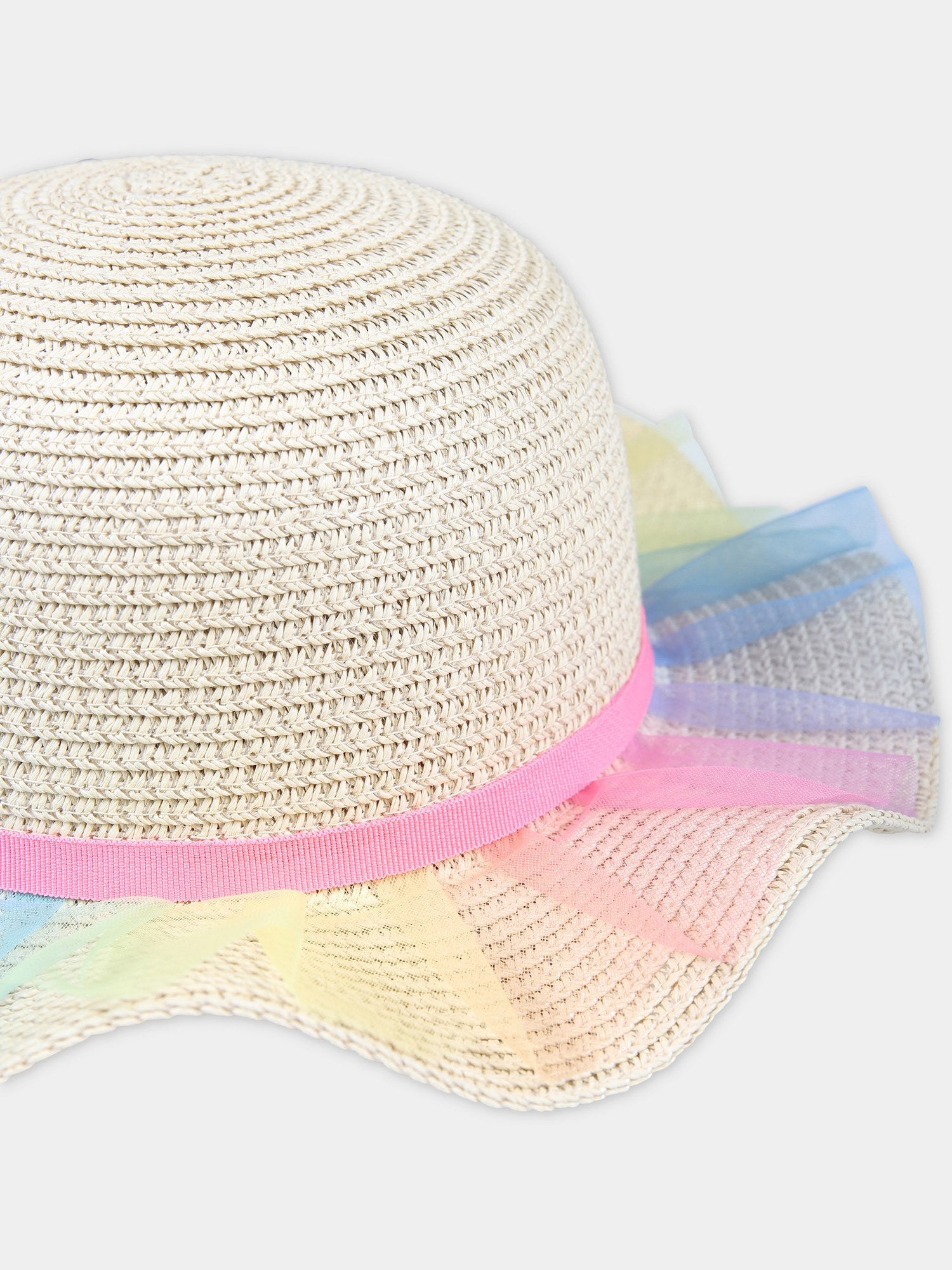 Cappello beige per bambina con tulle multicolor,Billieblush,U20300 Z41