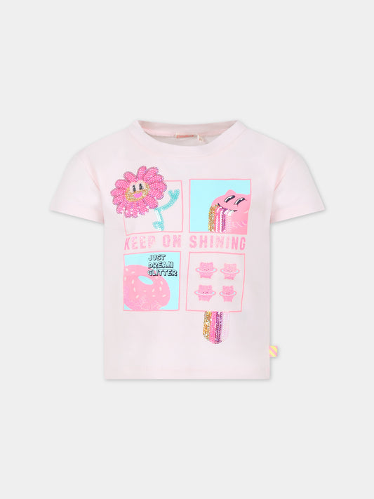 T-shirt rosa per bambina con stampa multicolor,Billieblush,U20065 45S