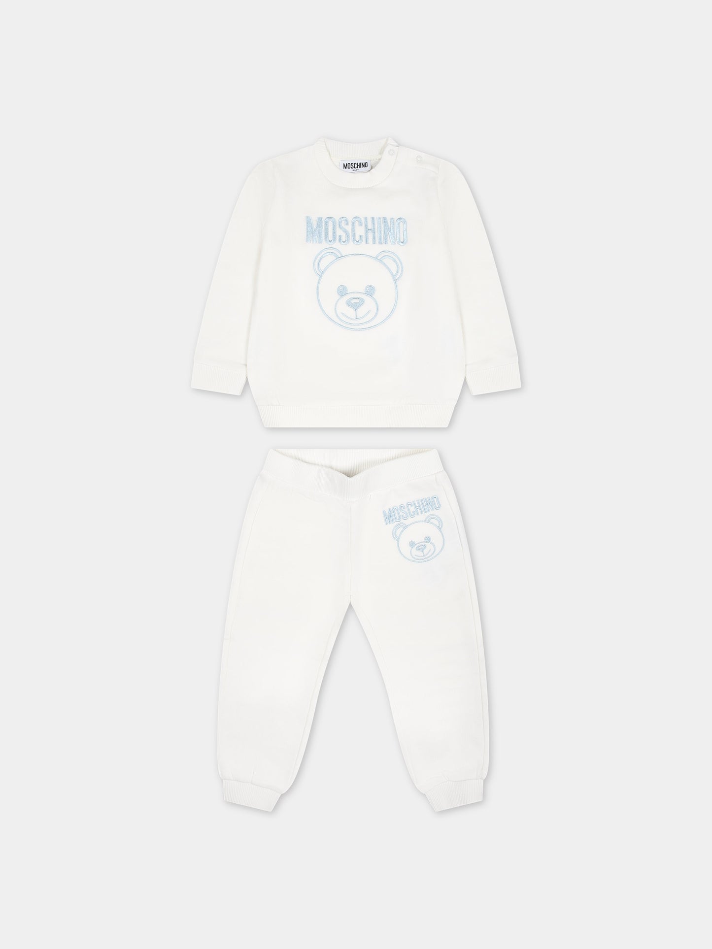 Completo bianco per neonato con Teddy Bear e logo,Moschino Kids,MTK02P LCA74 10063