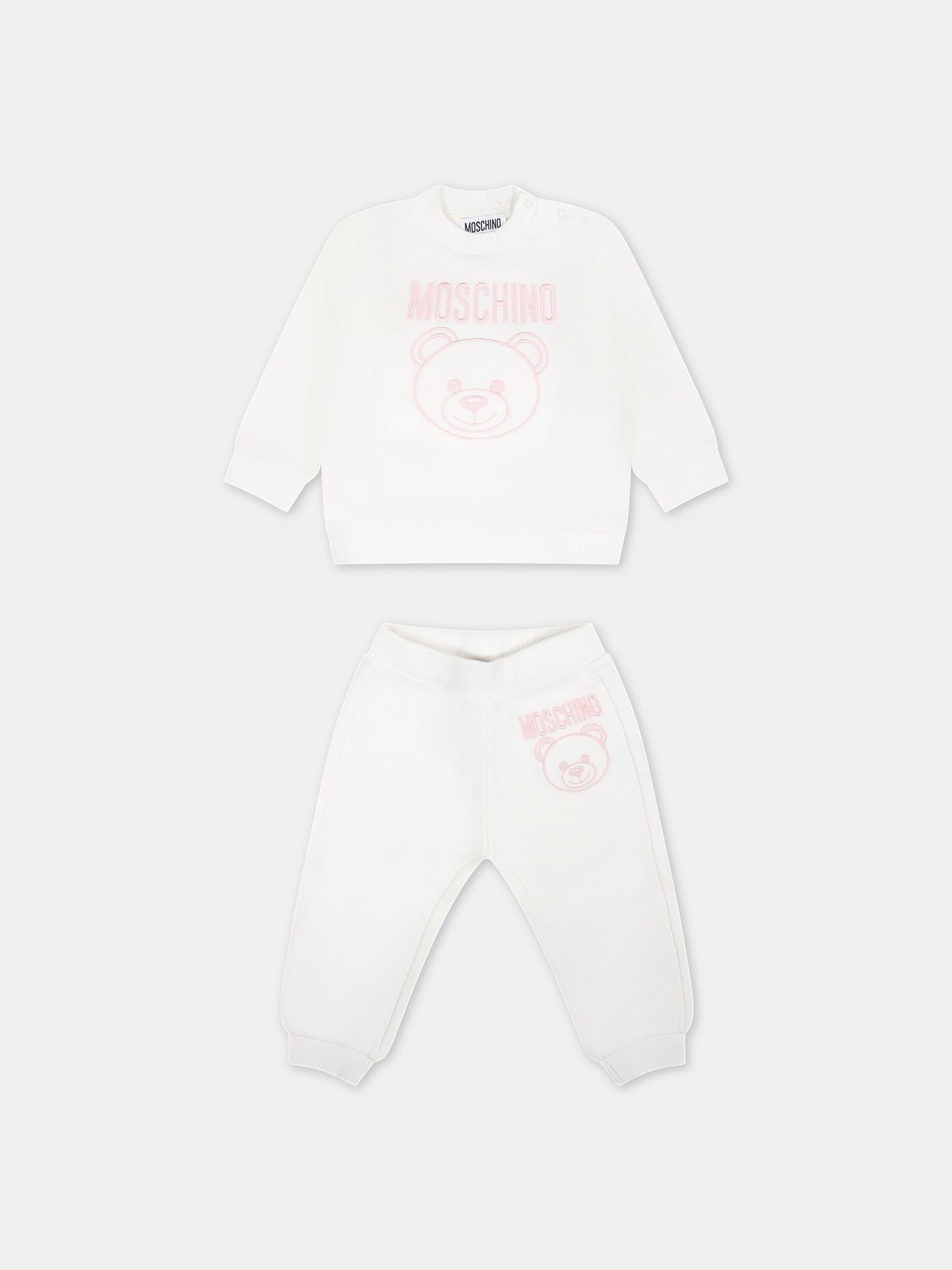 Completo bianco per neonata con Teddy Bear e logo,Moschino Kids,MTK02P LCA74 84324