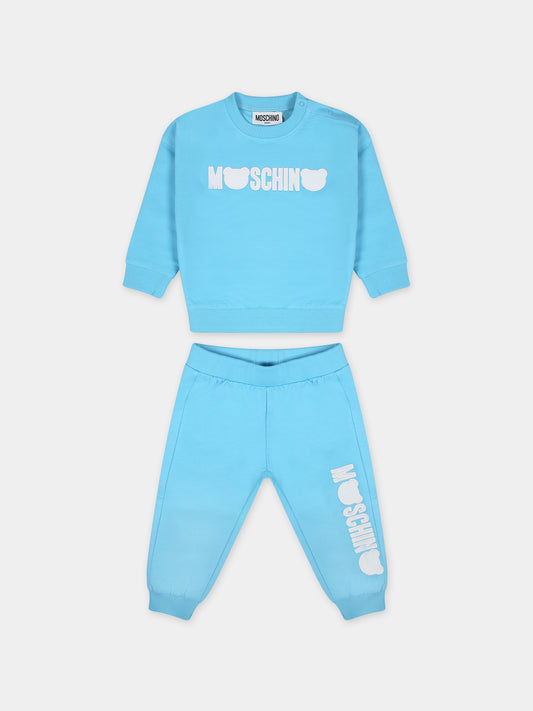 Completo celeste per neonata con logo,Moschino Kids,MOK049 LCA51 40538