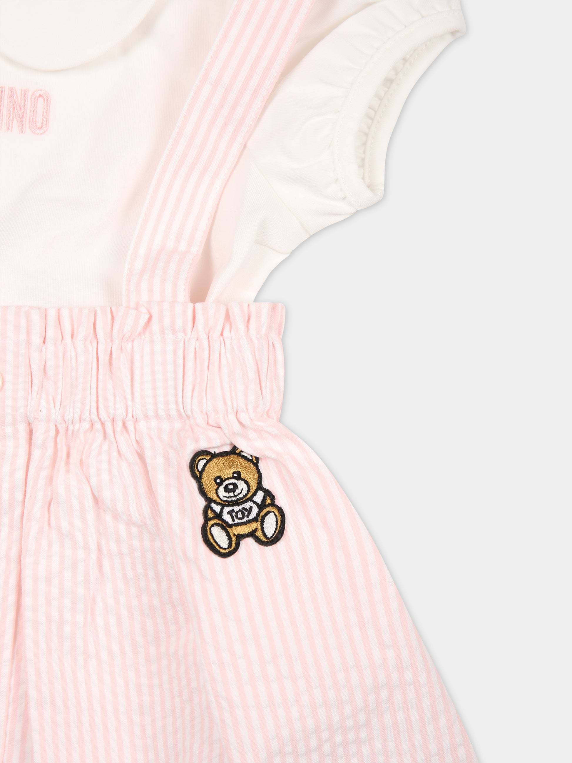 Salopette rosa per neonata,Moschino Kids,MDG00Z LYE00 84324