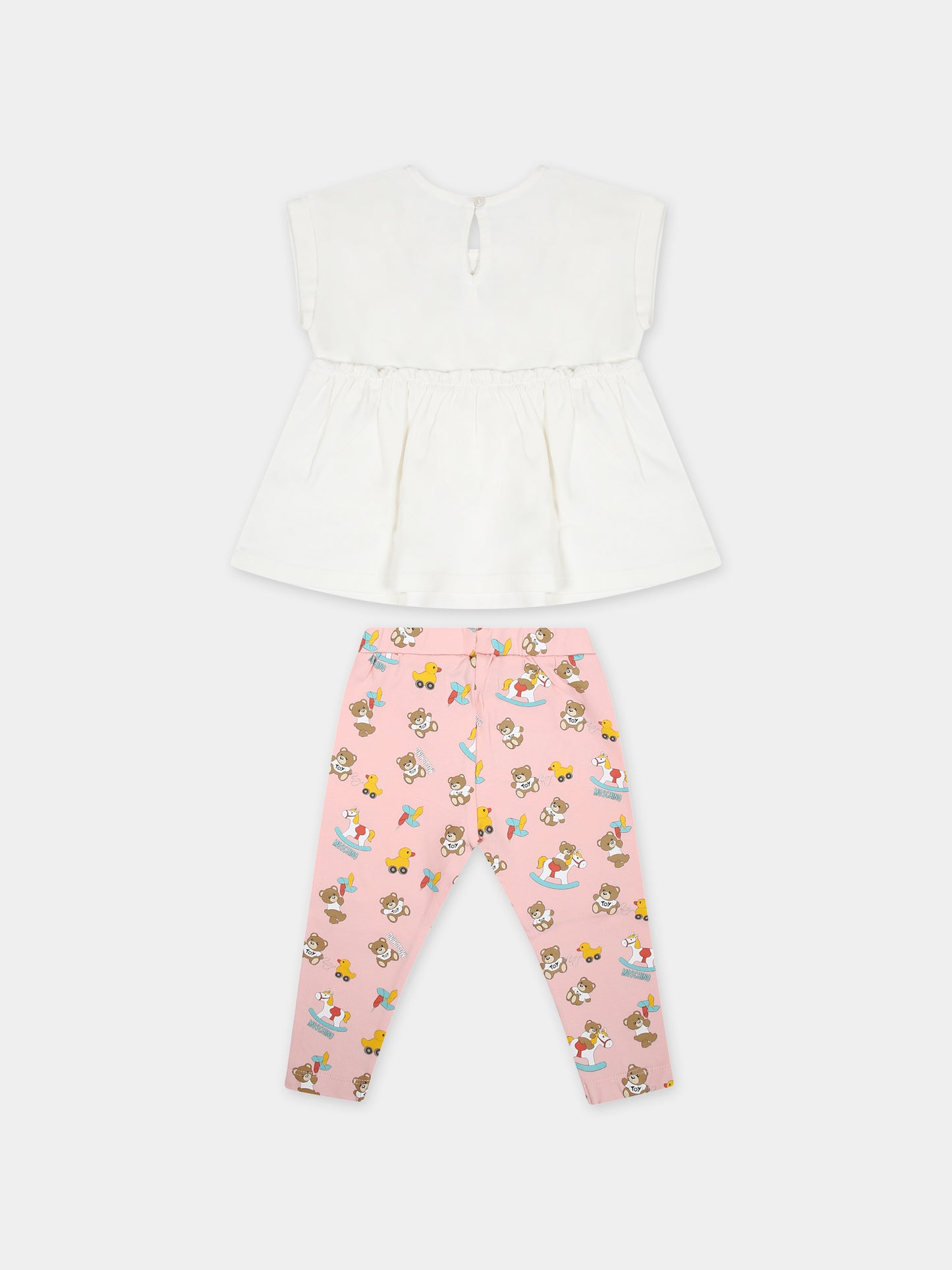 Completo multicolor per neonata con Teddy Bear e paperelle,Moschino Kids,MDG011 LBBD7 83536