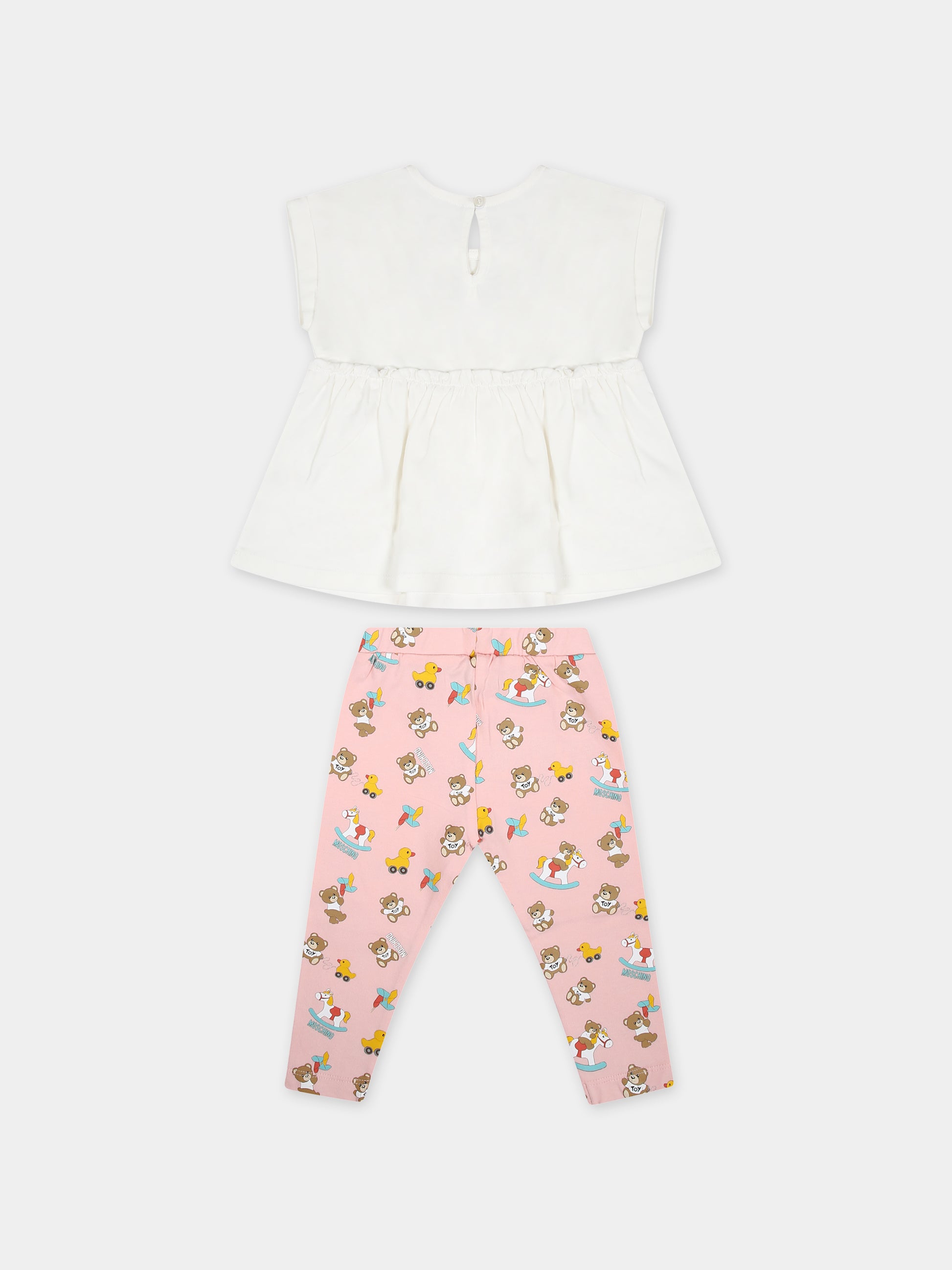 Completo multicolor per neonata con Teddy Bear e paperelle,Moschino Kids,MDG011 LBBD7 83536