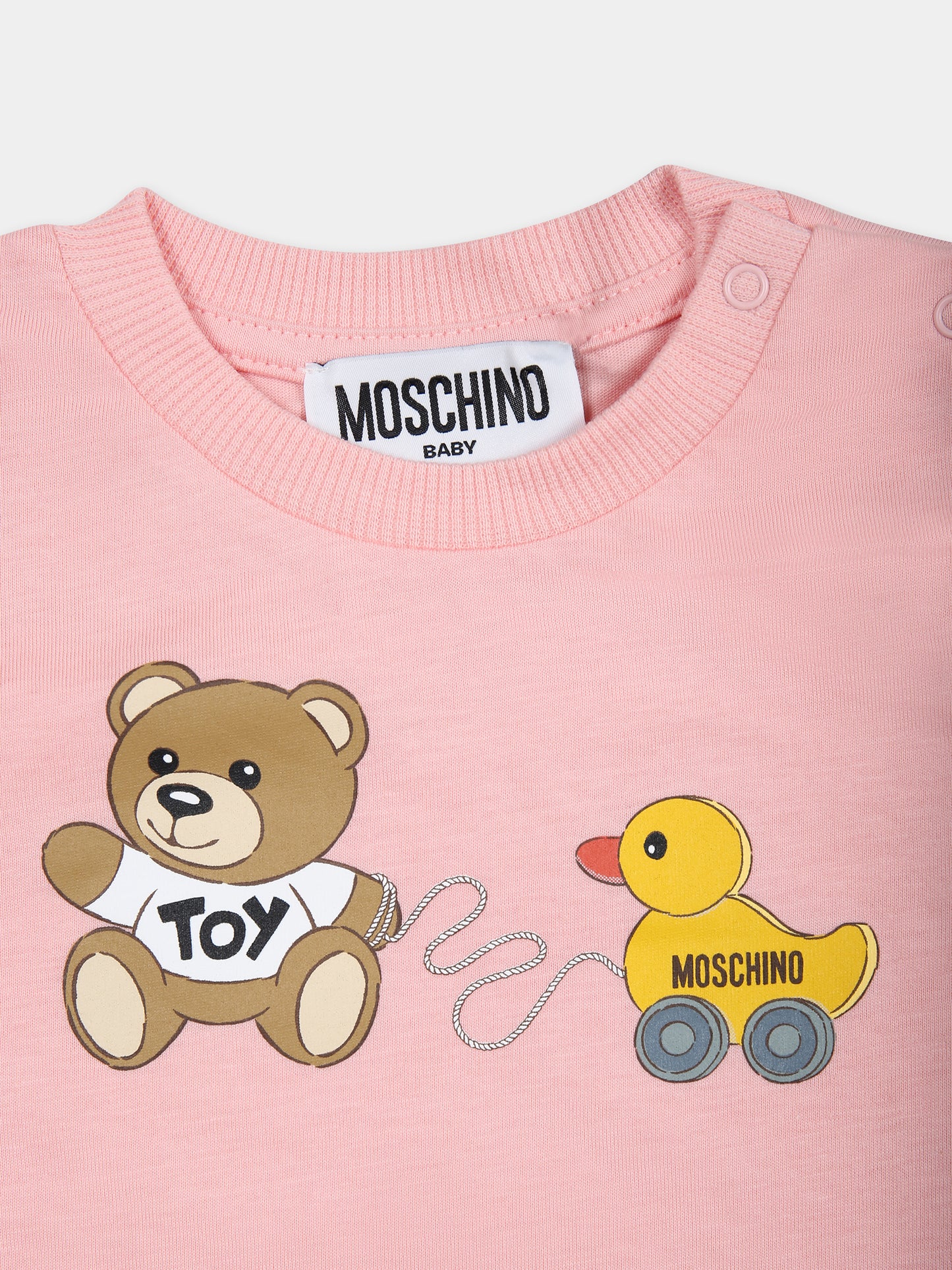 T-shirt bianca per neonata con Teddy Bear e paperella,Moschino Kids,MVM032 LAA03 50209