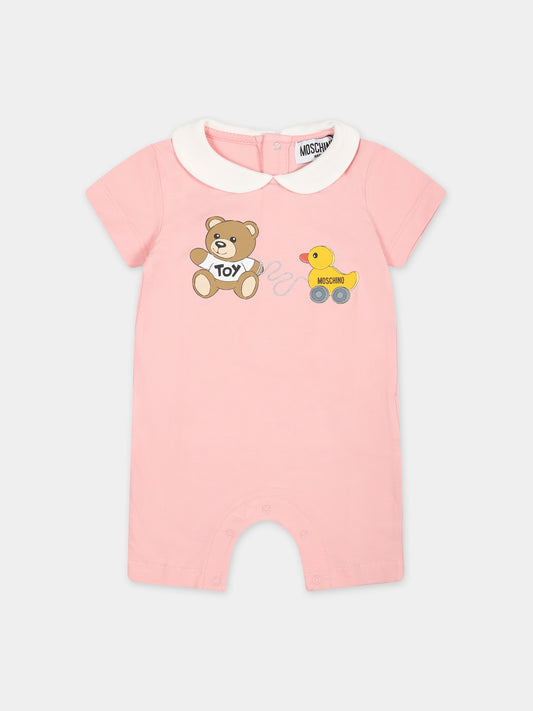 Tutina rosa per neonata con Teddy Bear e paperella,Moschino Kids,MUT03T LBA00 50209