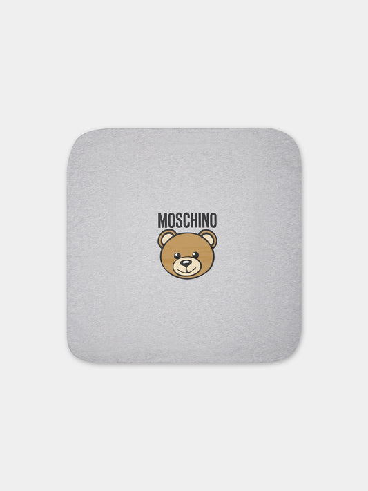 Coperta grigia per neonati con Teddy Bear e logo,Moschino Kids,M6B005 LCA19 60926