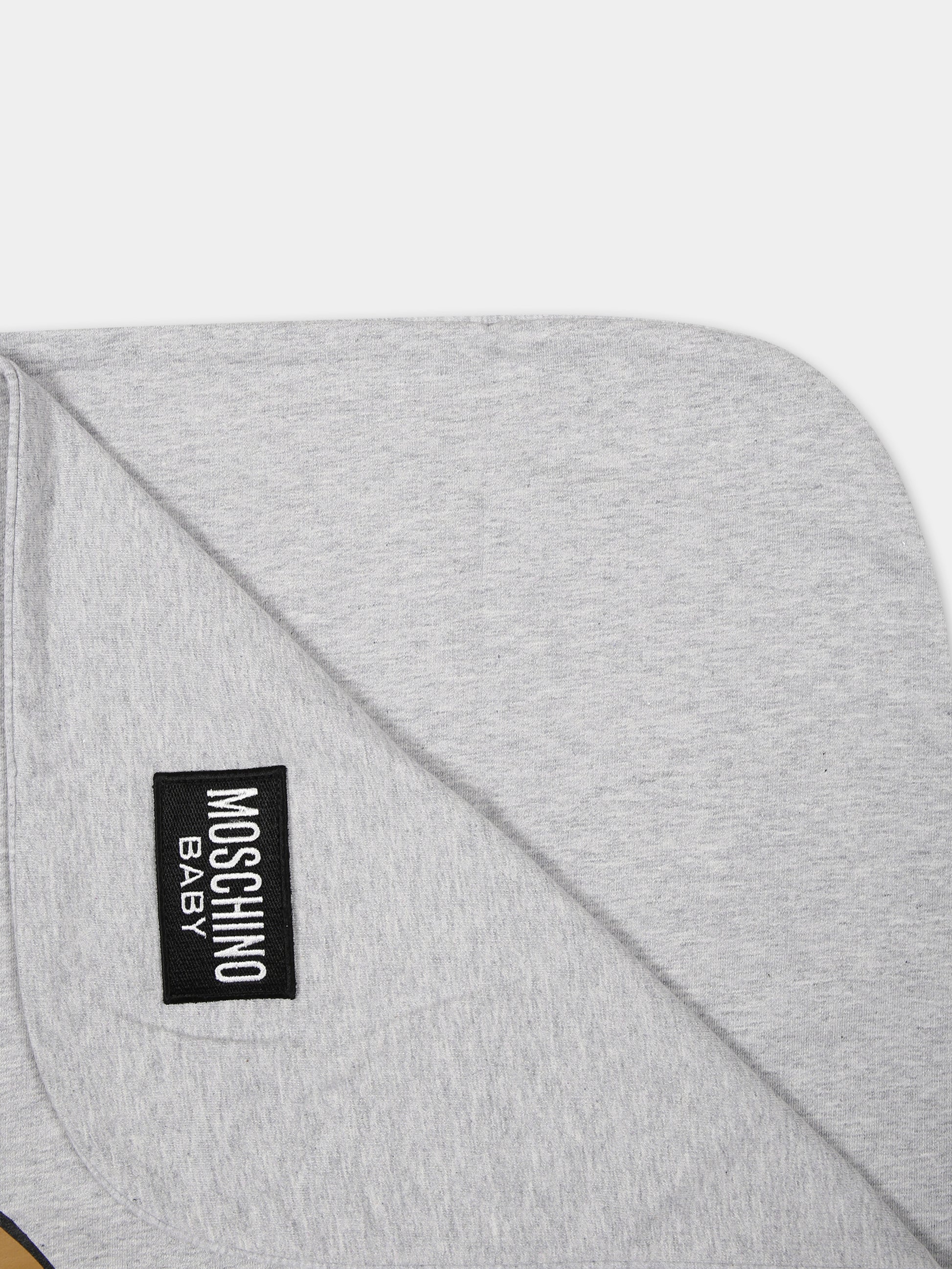 Coperta grigia per neonati con Teddy Bear e logo,Moschino Kids,M6B005 LCA19 60926