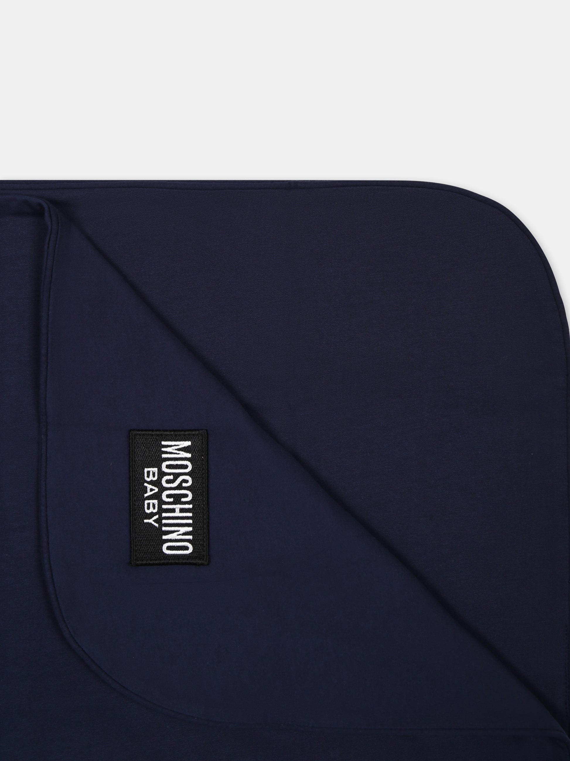 Coperta blu per neonati con Teddy Bear e logo,Moschino Kids,M8B005 LCA30 40016