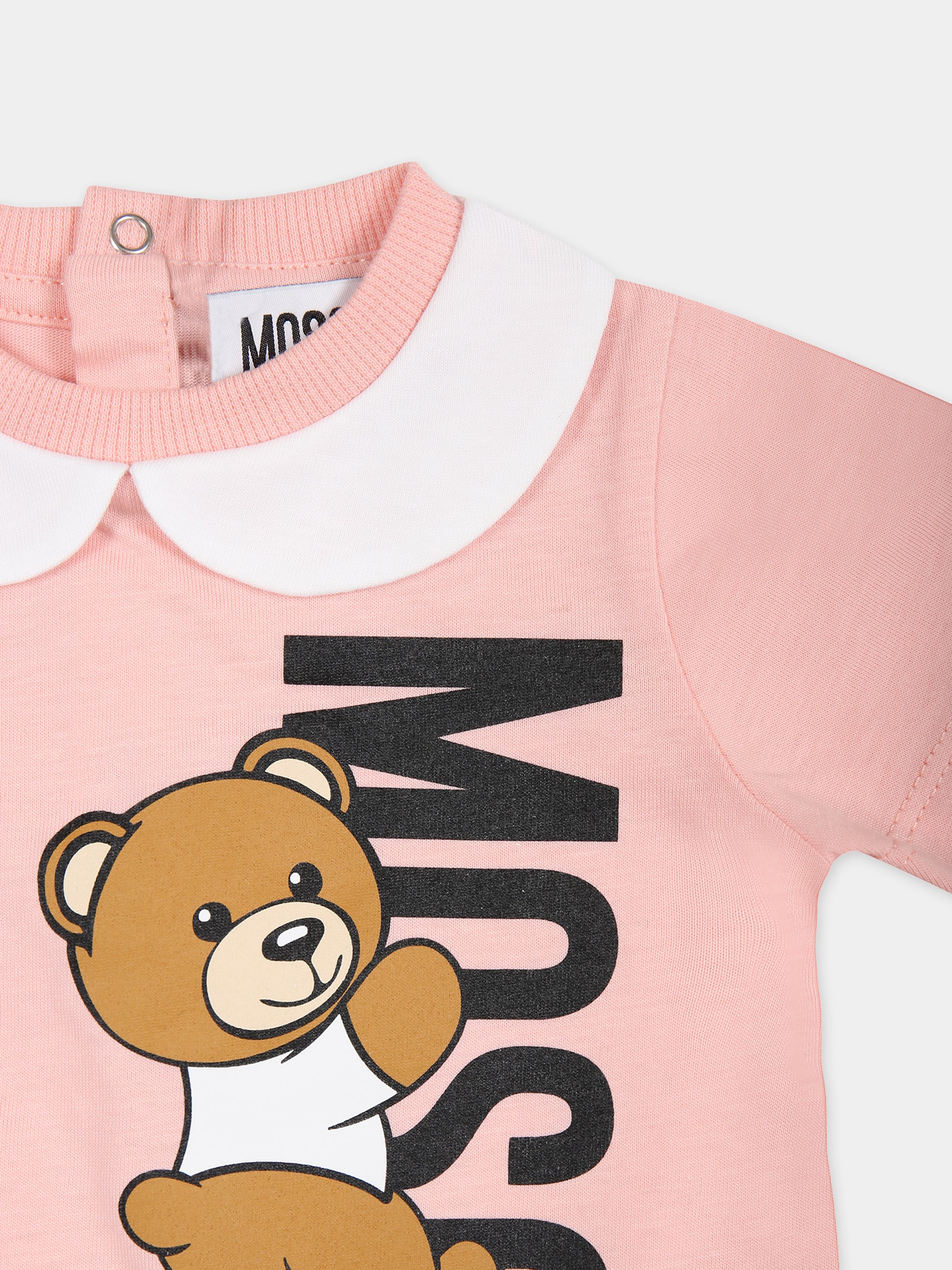 Pagliaccetto rosa per neonati con Teddy Bear,Moschino Kids,MUY06L LAA17 50209