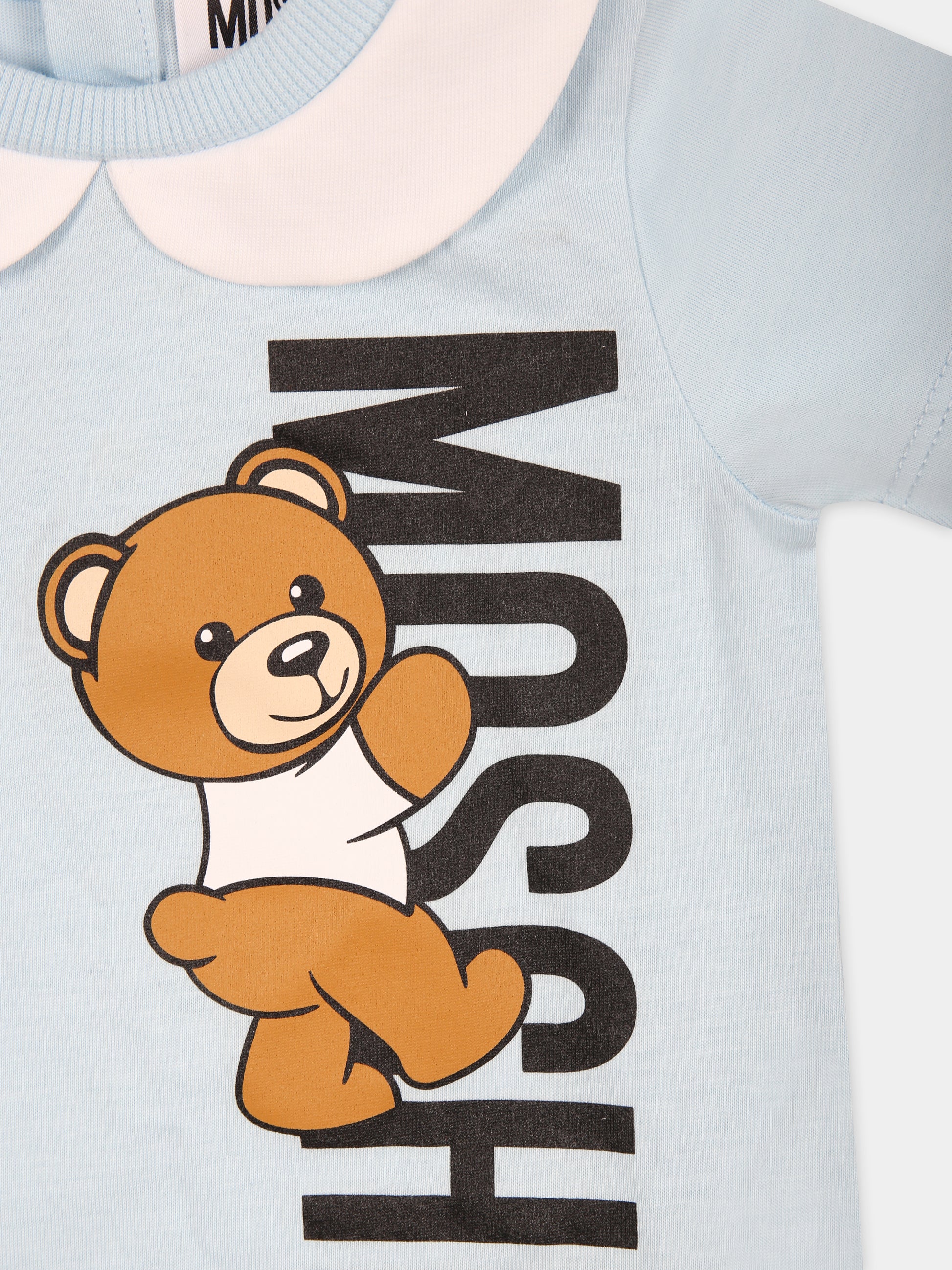 Pagliaccetto celeste per neonato con Teddy Bear e logo,Moschino Kids,MUY06L LAA17 40304
