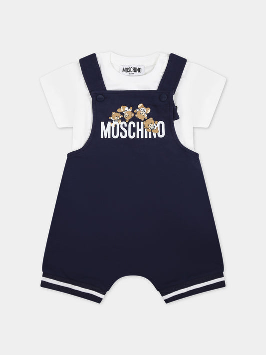 Salopette blu per neonato con Teddy Bear,Moschino Kids,MUG014 LDA00 40016
