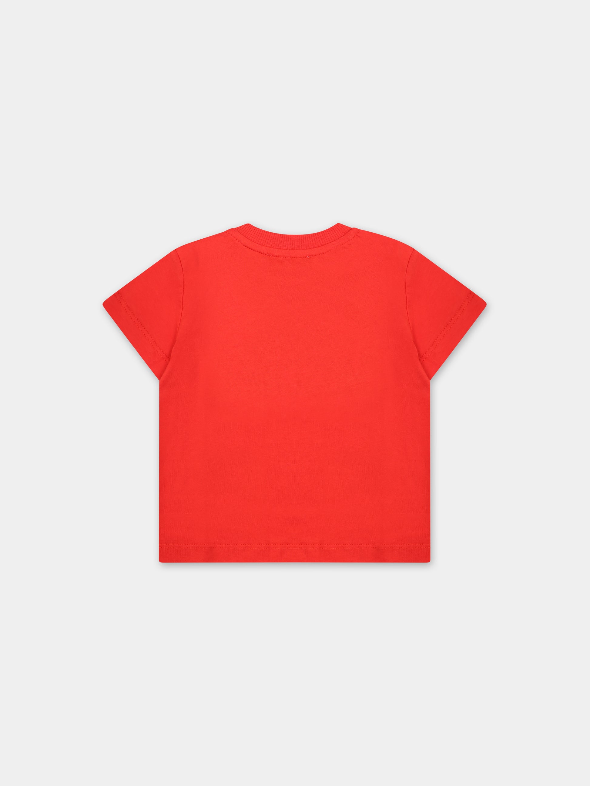 T-shirt rossa per neonato con Teddy Bears e logo,Moschino Kids,MWM032 LAA03 50109