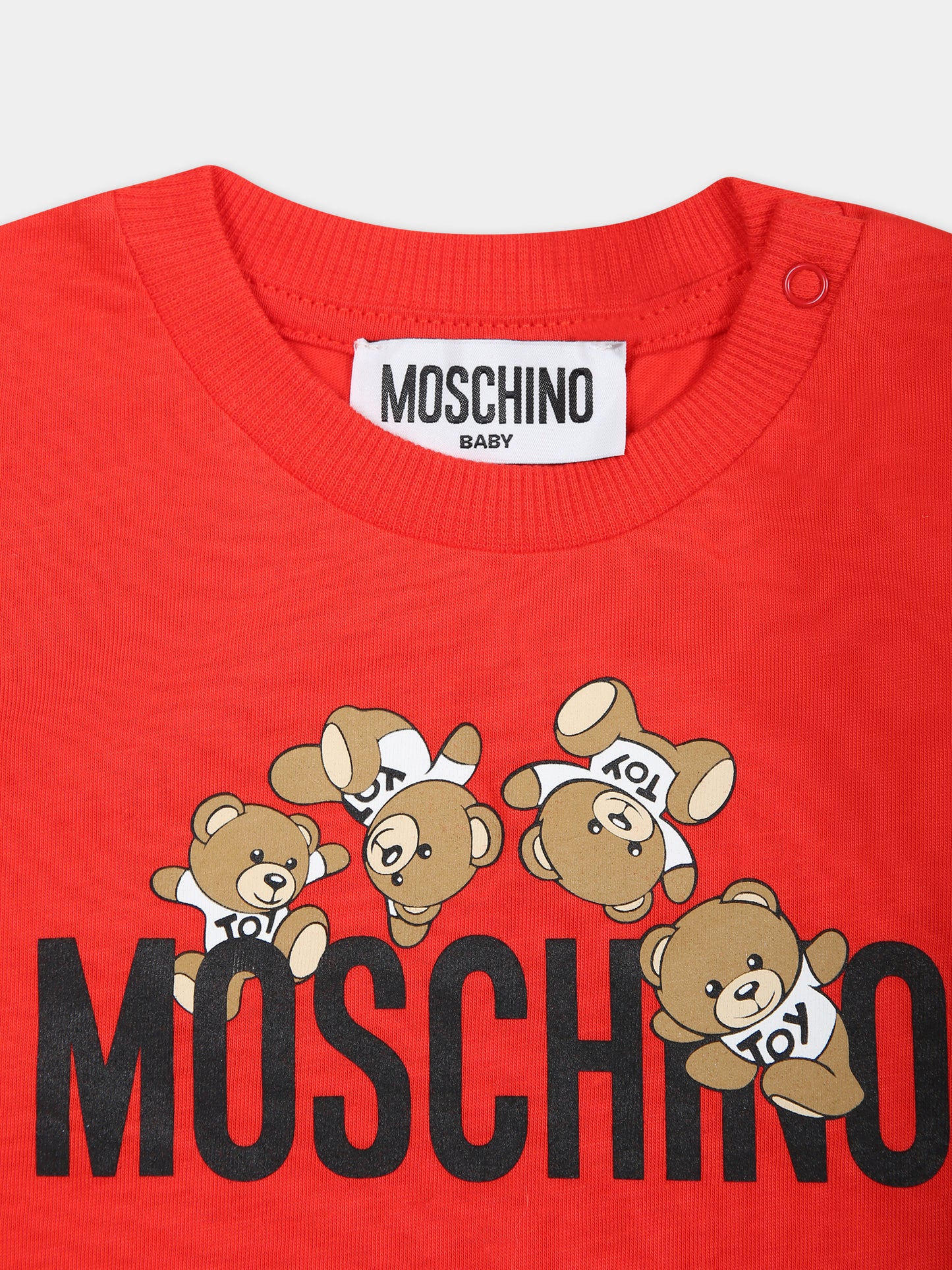 T-shirt rossa per neonato con Teddy Bears e logo,Moschino Kids,MWM032 LAA03 50109