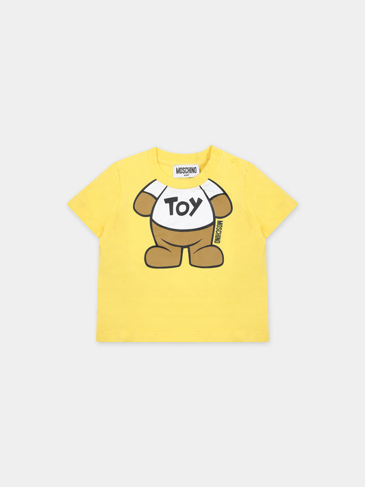 T-shirt gialla per neonati con Teddy Bear e logo,Moschino Kids,MYM032 LAA33 50162