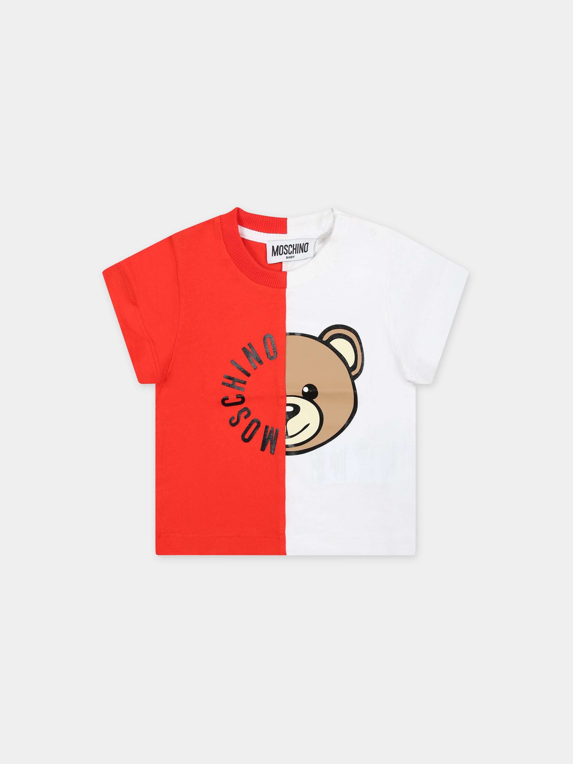 T-shirt rossa per neonati con Teddy bear e logo,Moschino Kids,MUM03R LAA02 50109