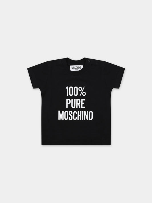 T-shirt nera per neonati con stampa,Moschino Kids,MUM03Z LAA01 60100