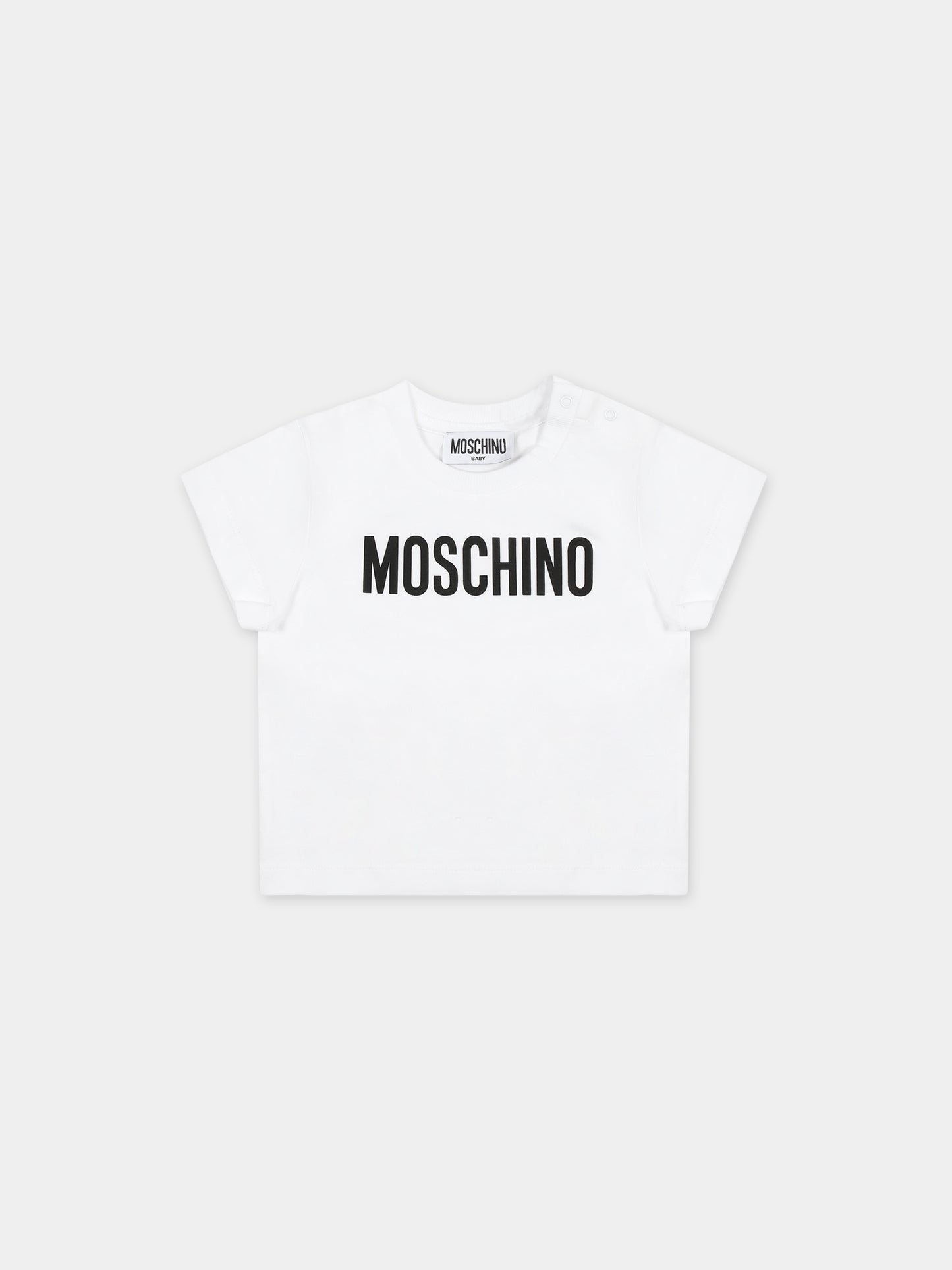 T-shirt bianca per neonati con logo,Moschino Kids,MUM03U LAA23 10101